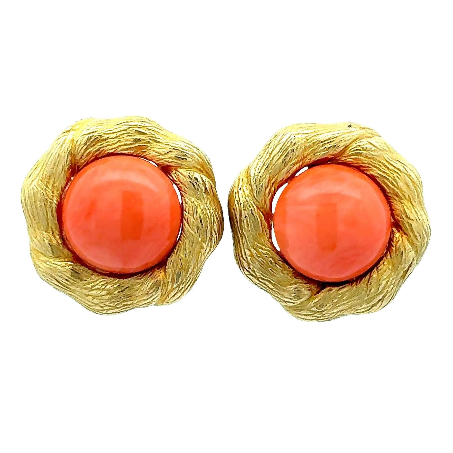 Orange Coral 14K Yellow Gold Vintage Clip Earrings