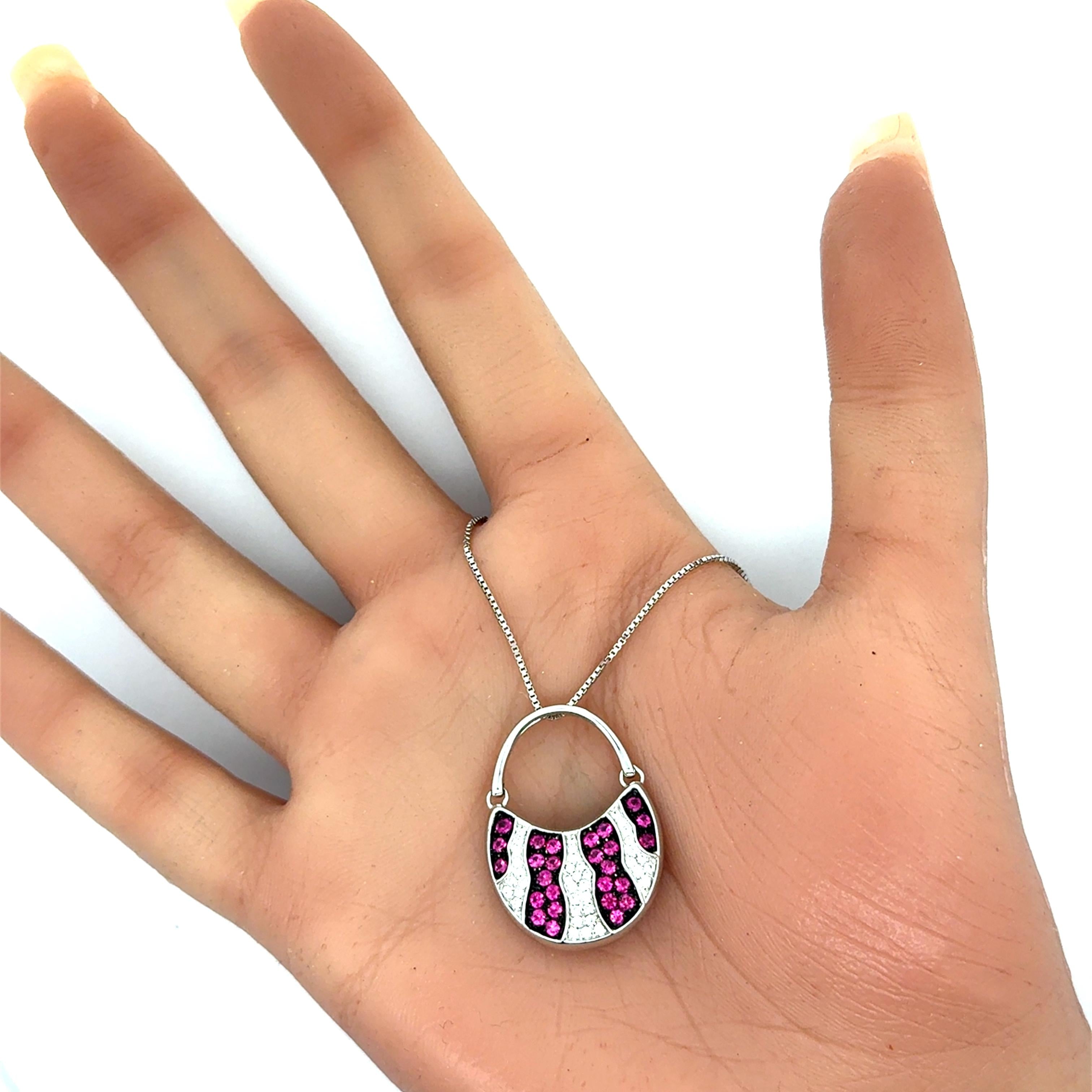 Mikimoto Ruby Diamond 18K White Gold Swing Bag Pendant Chain