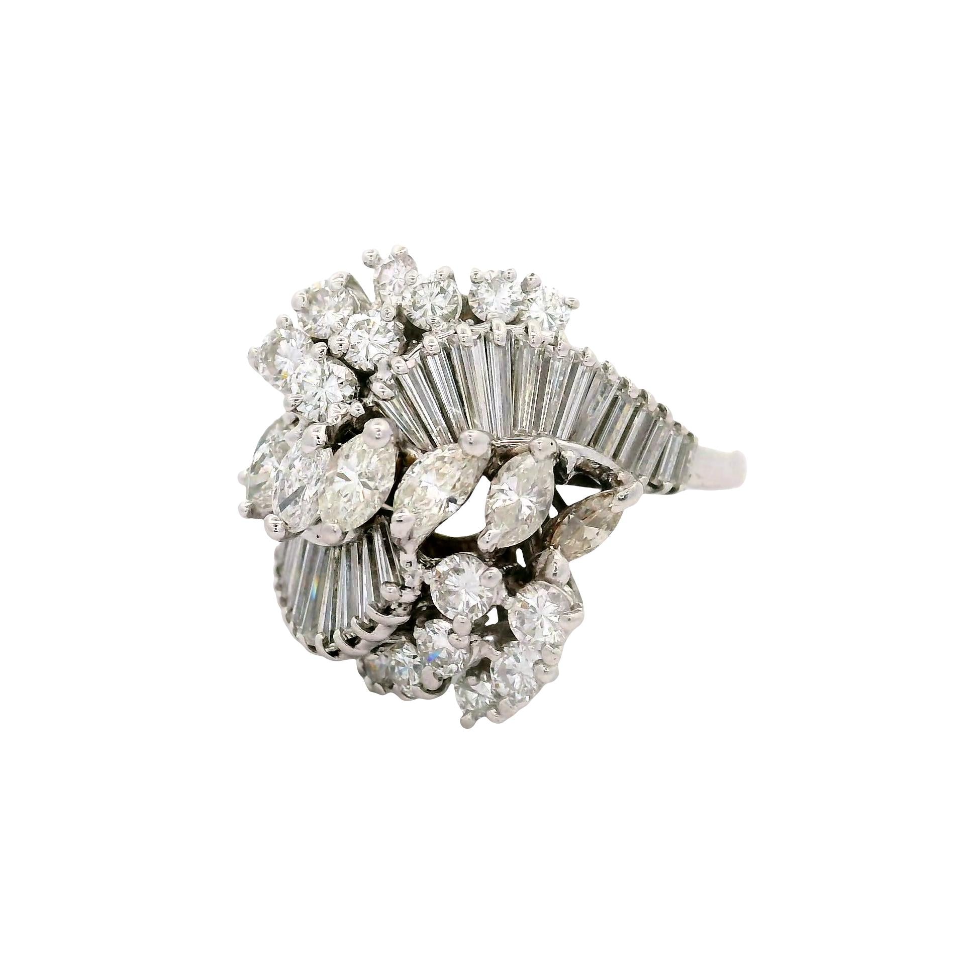 Diamond 18K White Gold Cluster Cocktail RIng