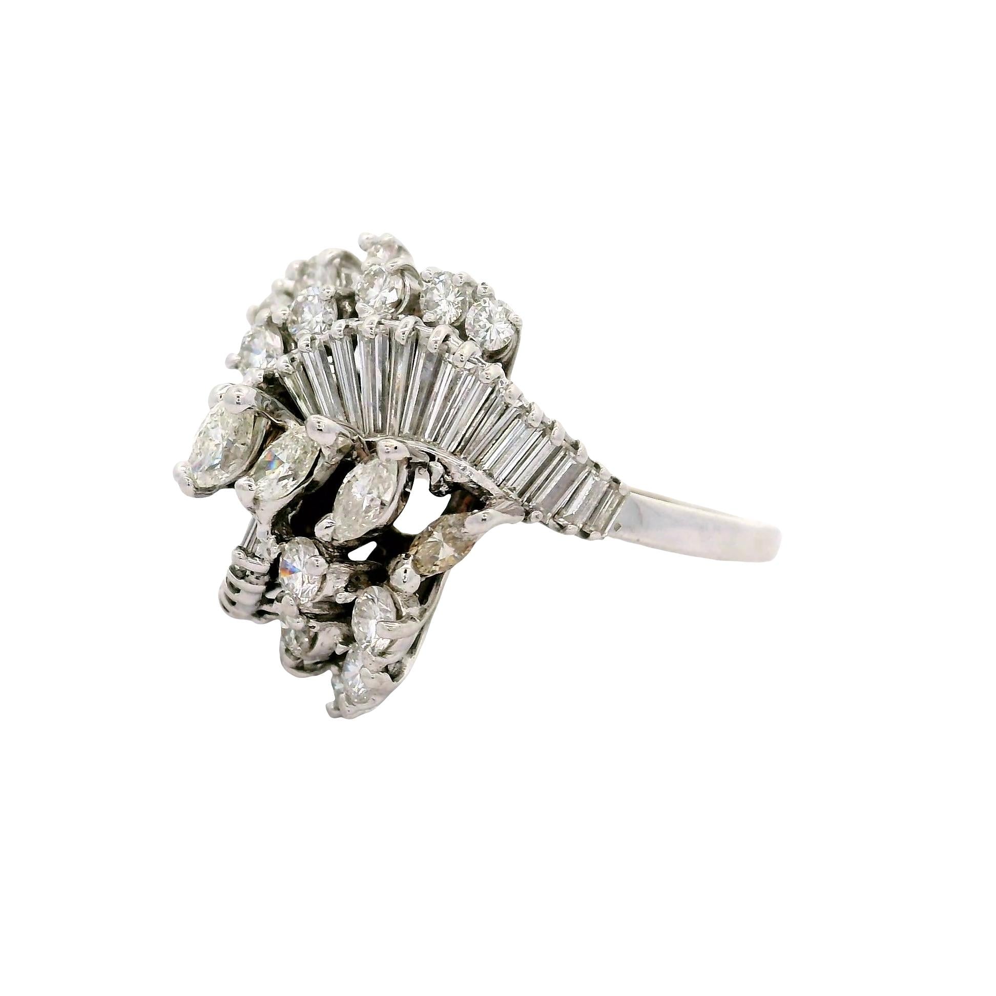 Diamond 18K White Gold Cluster Cocktail RIng