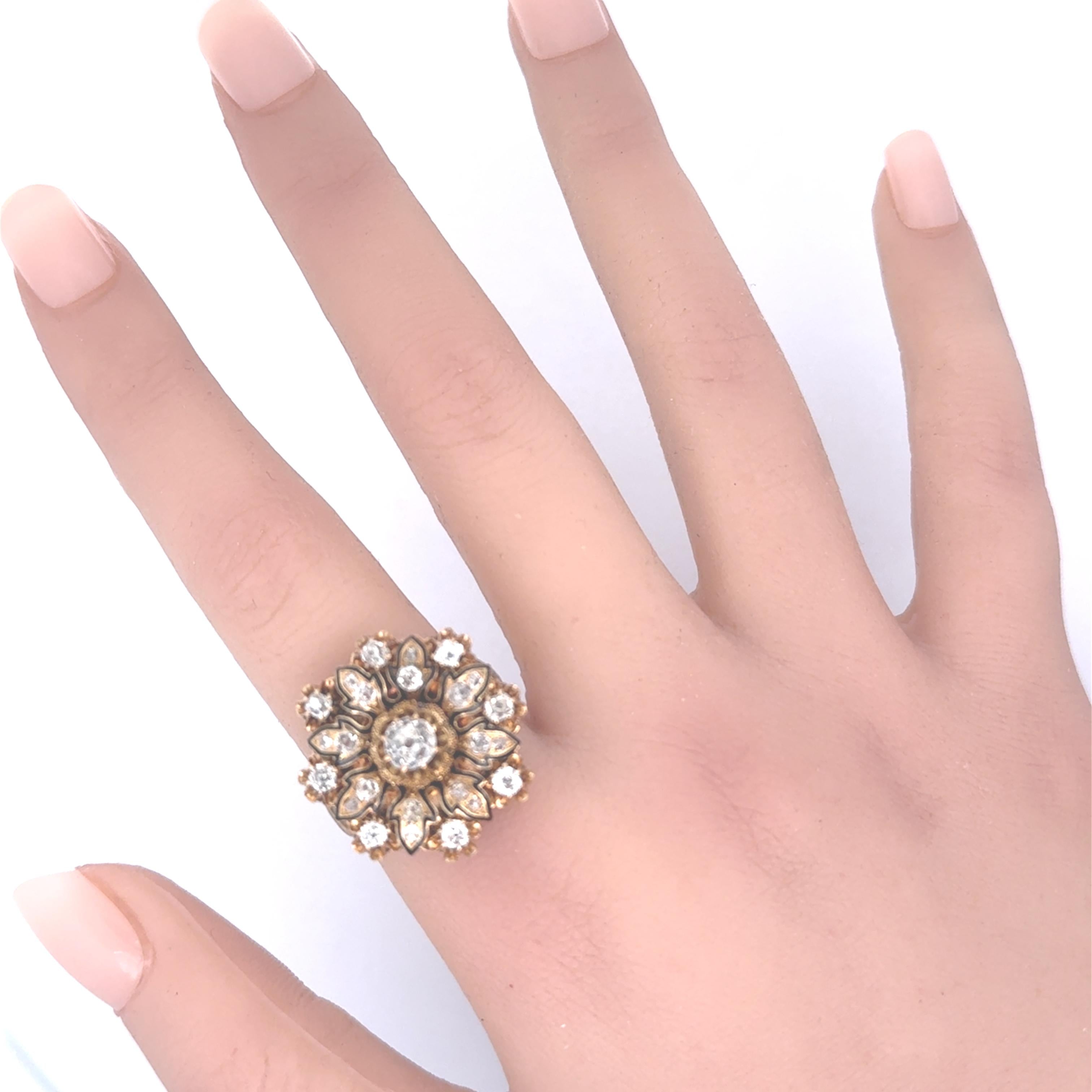 Antique Diamond 14K Yellow Gold Flower Ring