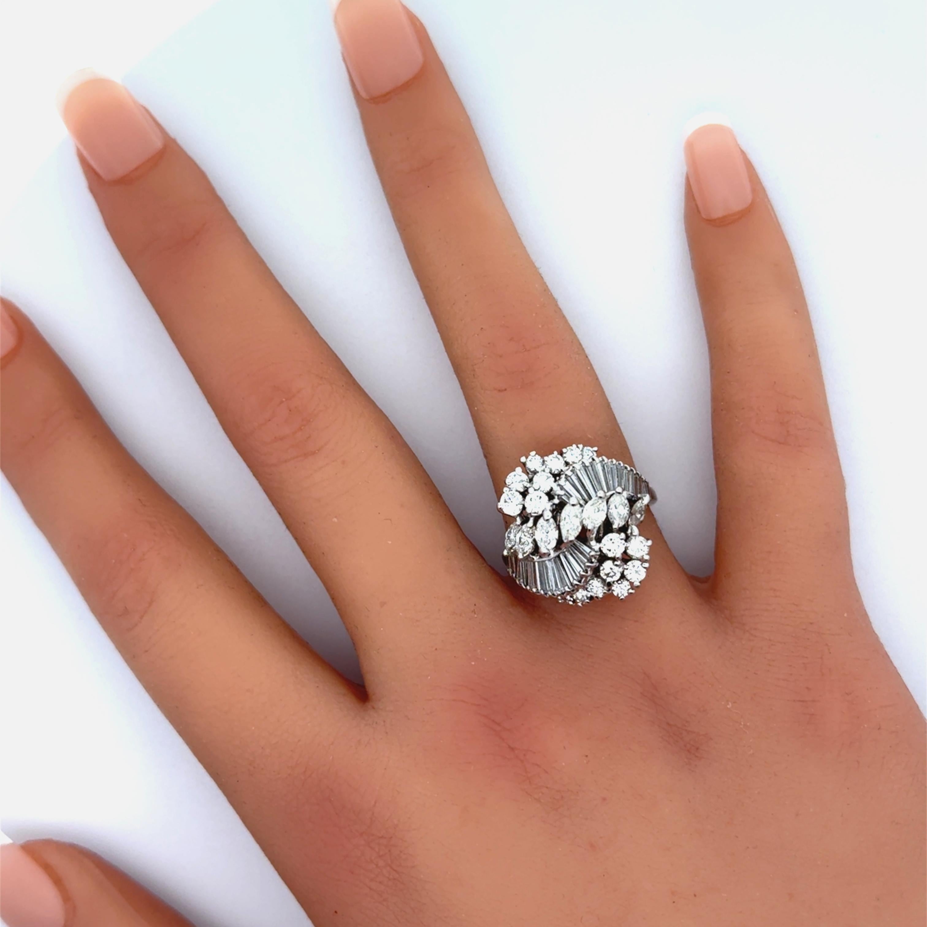 Diamond 18K White Gold Cluster Cocktail RIng