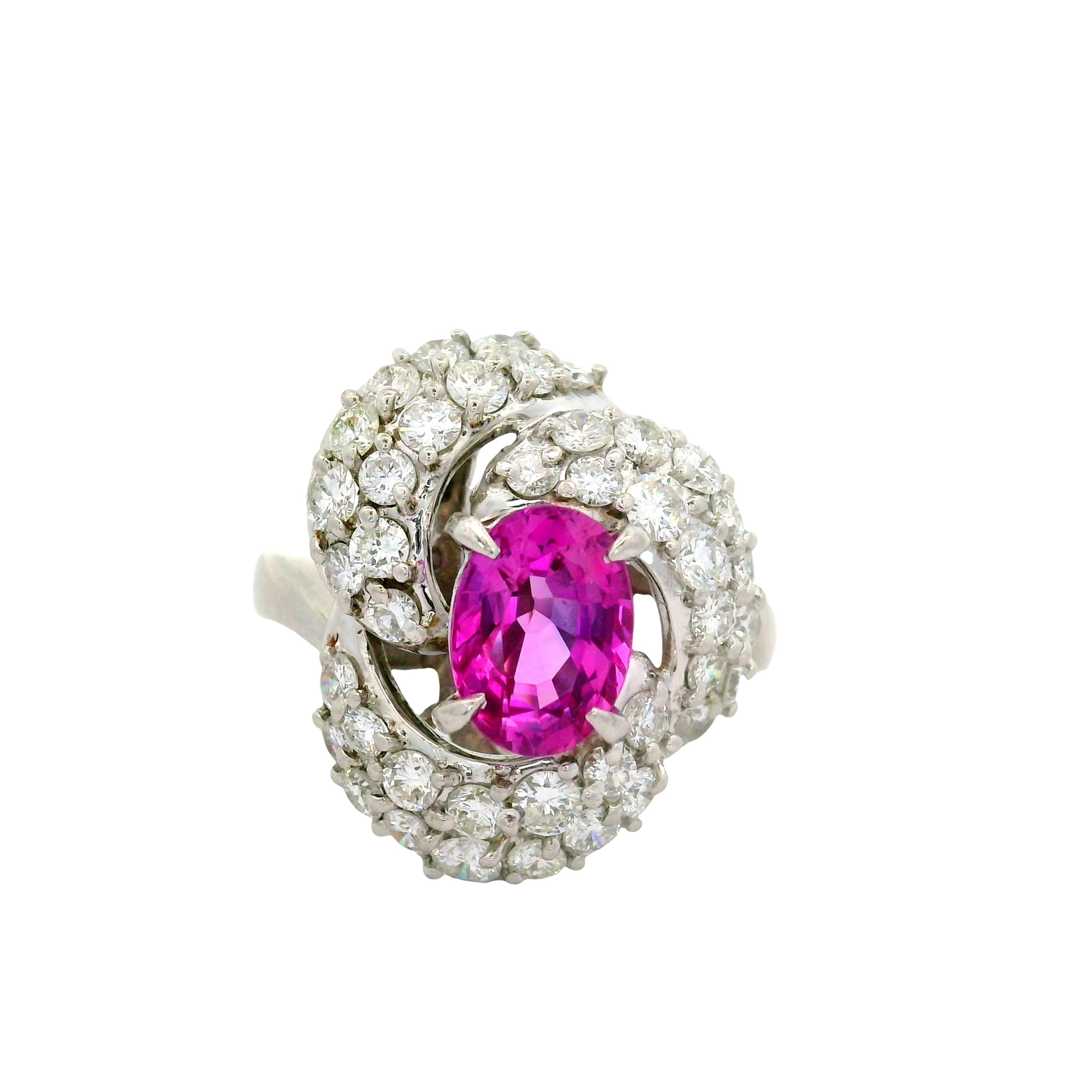 2.04 Carat Pink Sapphire Diamond Platinum Spiral Ring