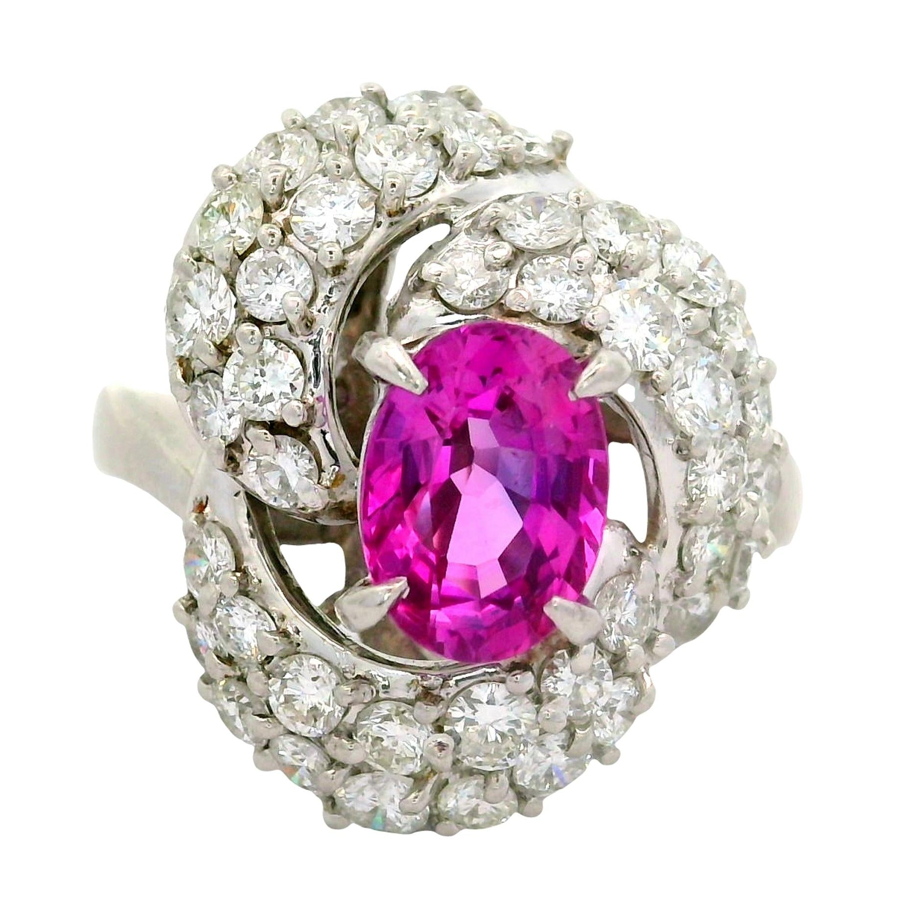 2.04 Carat Pink Sapphire Diamond Platinum Spiral Ring