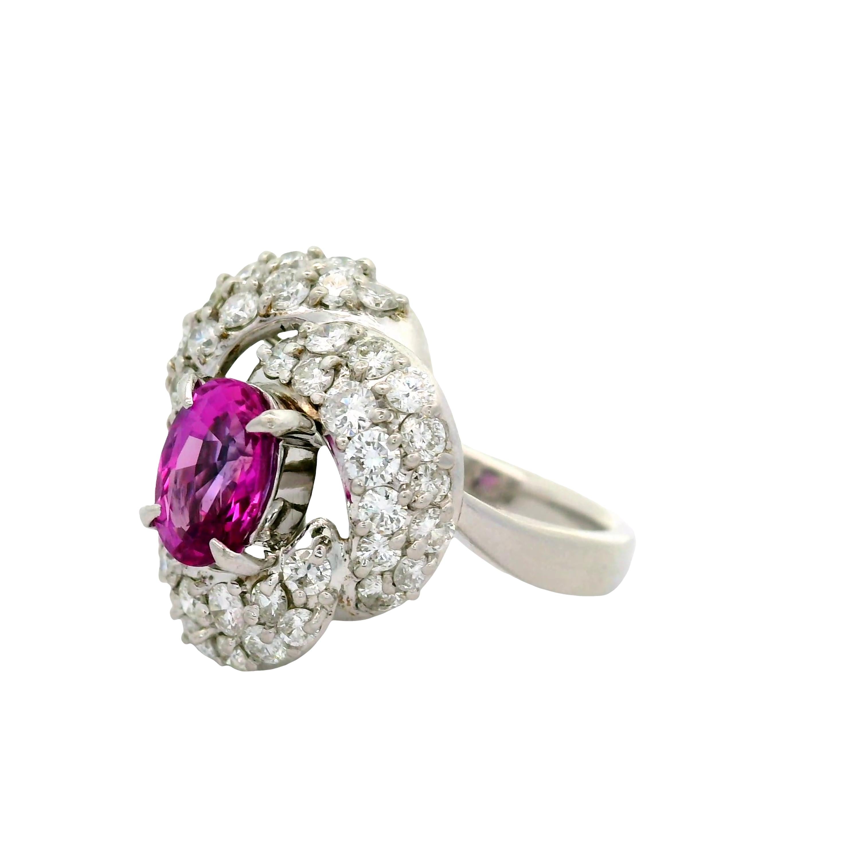 2.04 Carat Pink Sapphire Diamond Platinum Spiral Ring