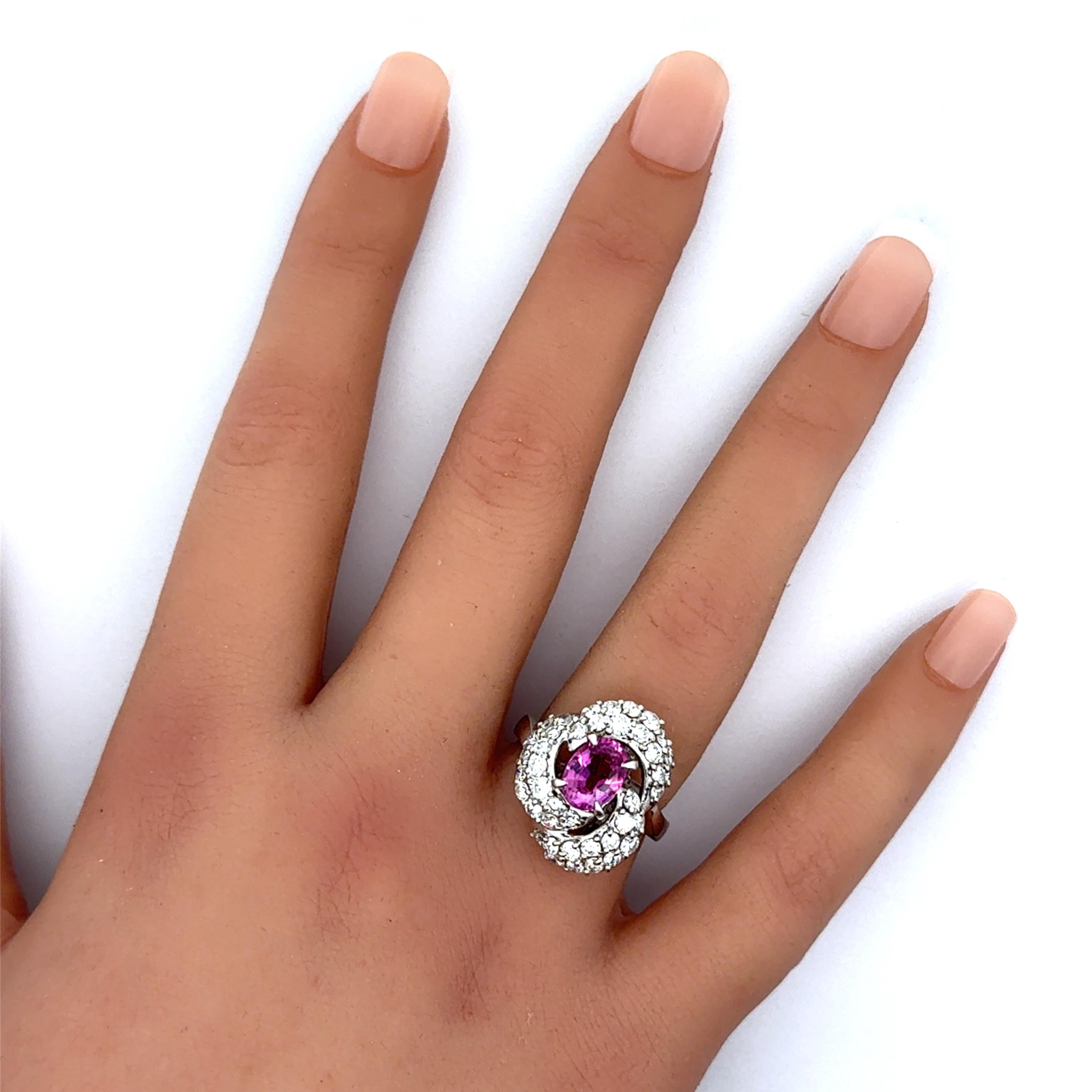 2.04 Carat Pink Sapphire Diamond Platinum Spiral Ring