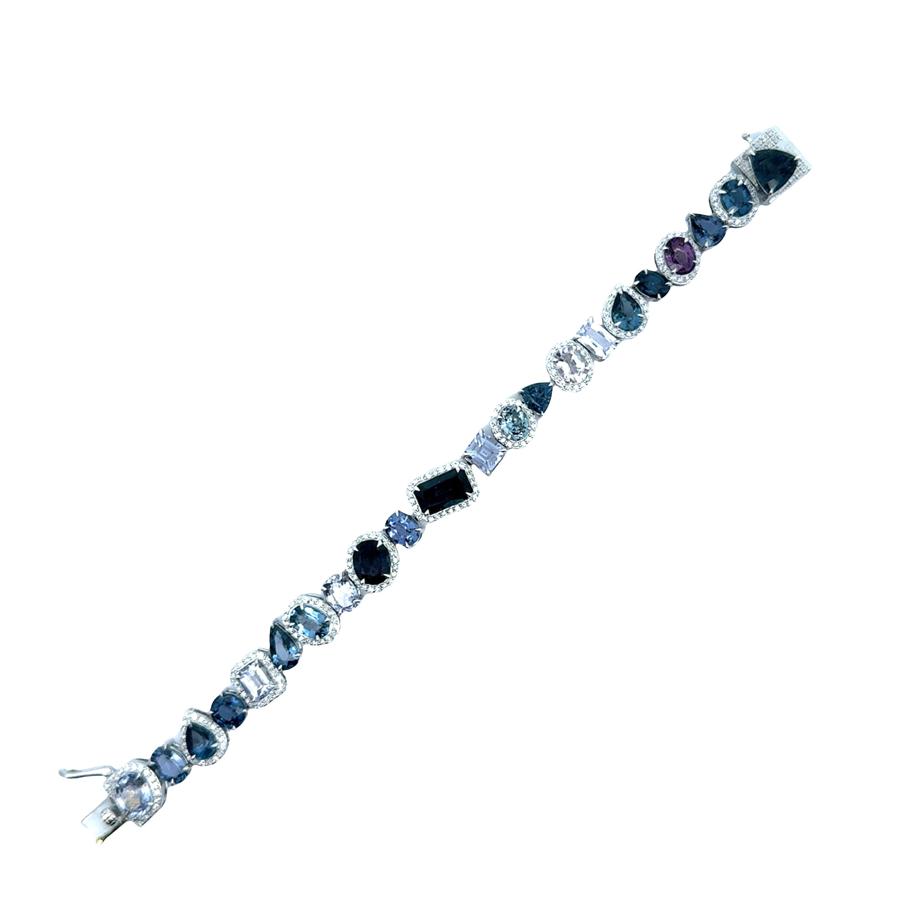 Spinel Diamond 14K White Gold Halo Tennis Bracelet