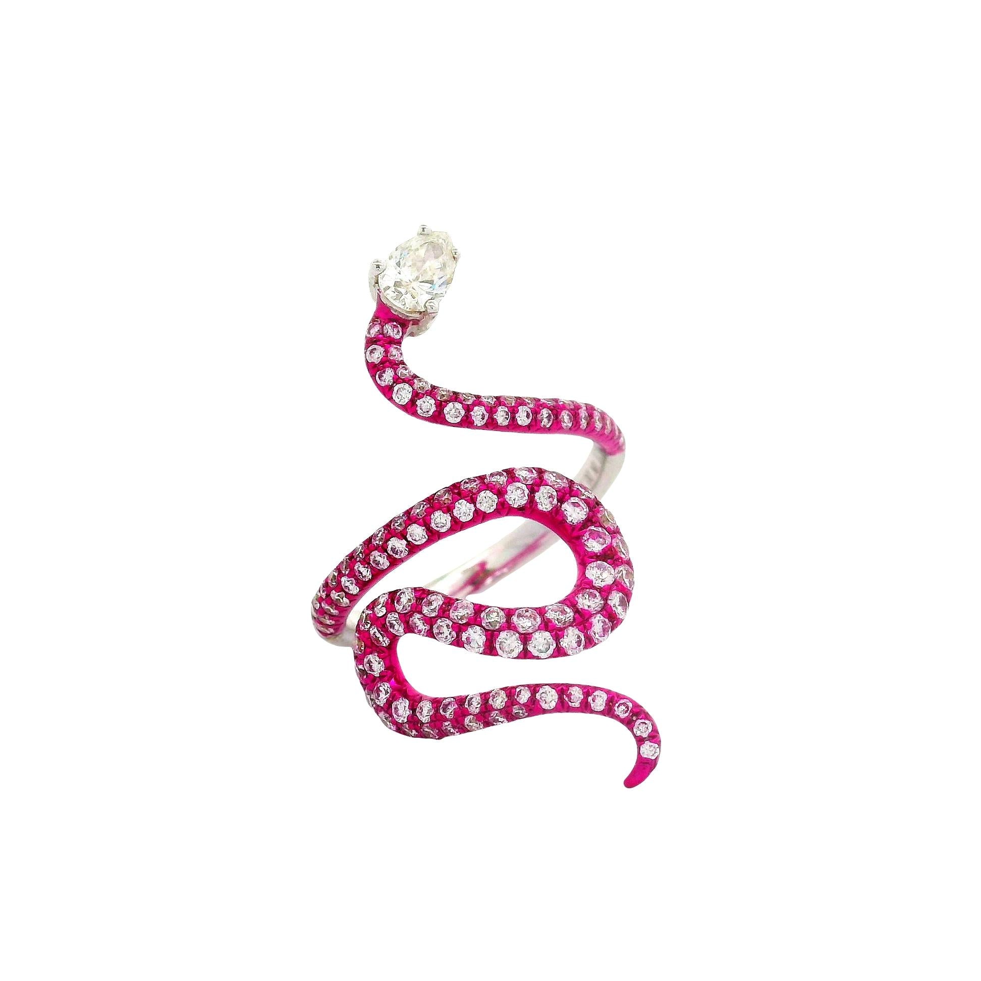 Diamond 18K White Gold Pink Rhodium Serpent Ring