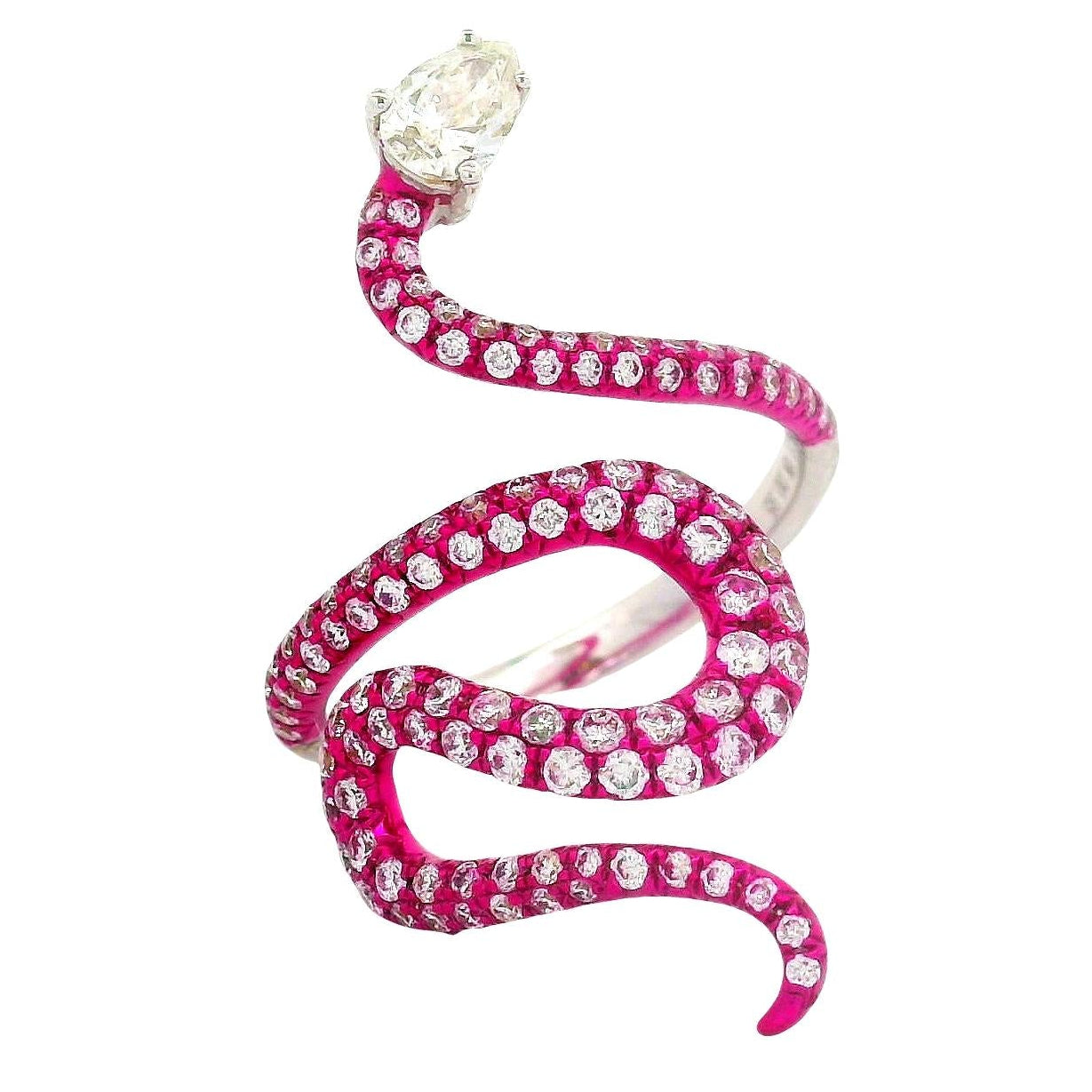 Diamond 18K White Gold Pink Rhodium Serpent Ring