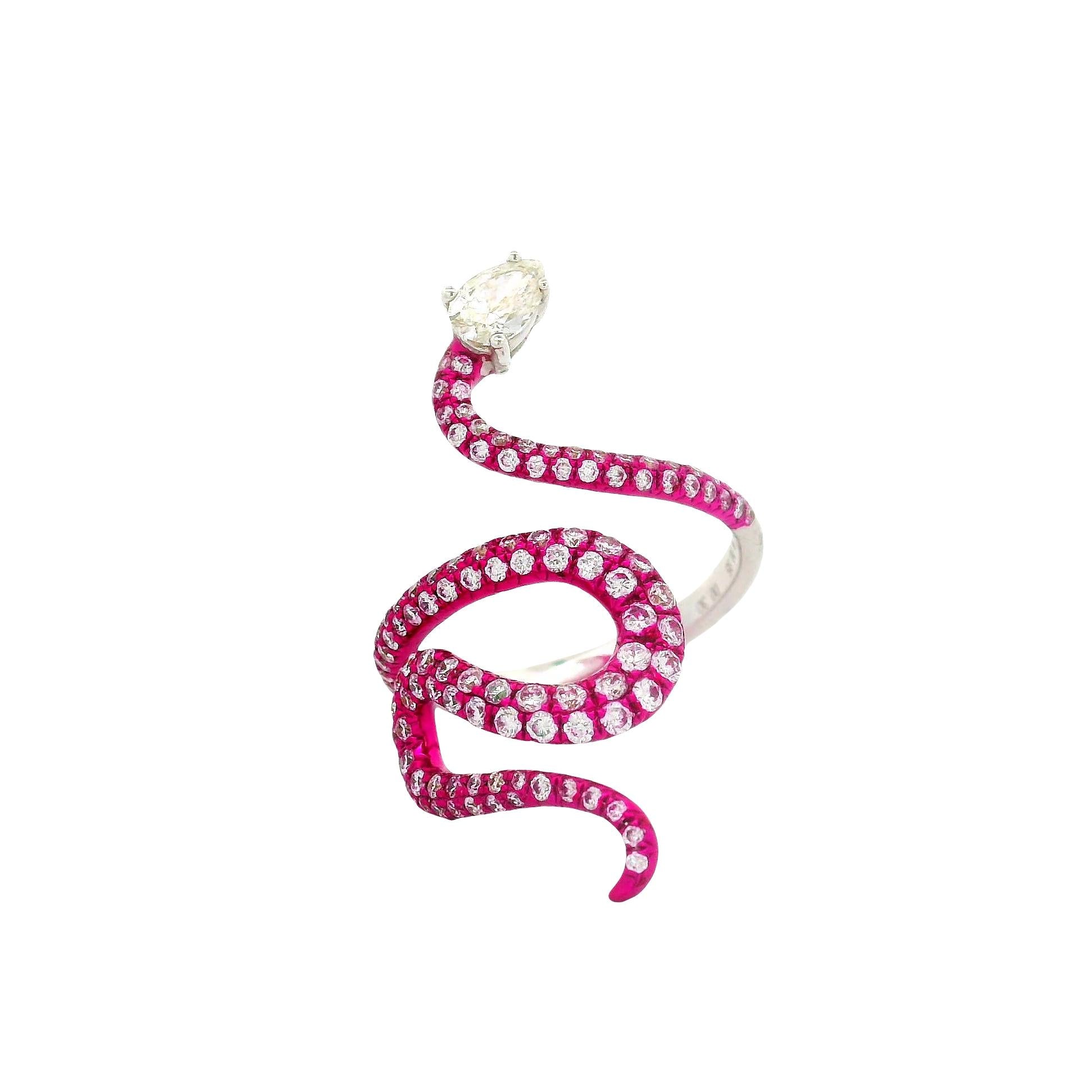 Diamond 18K White Gold Pink Rhodium Serpent Ring