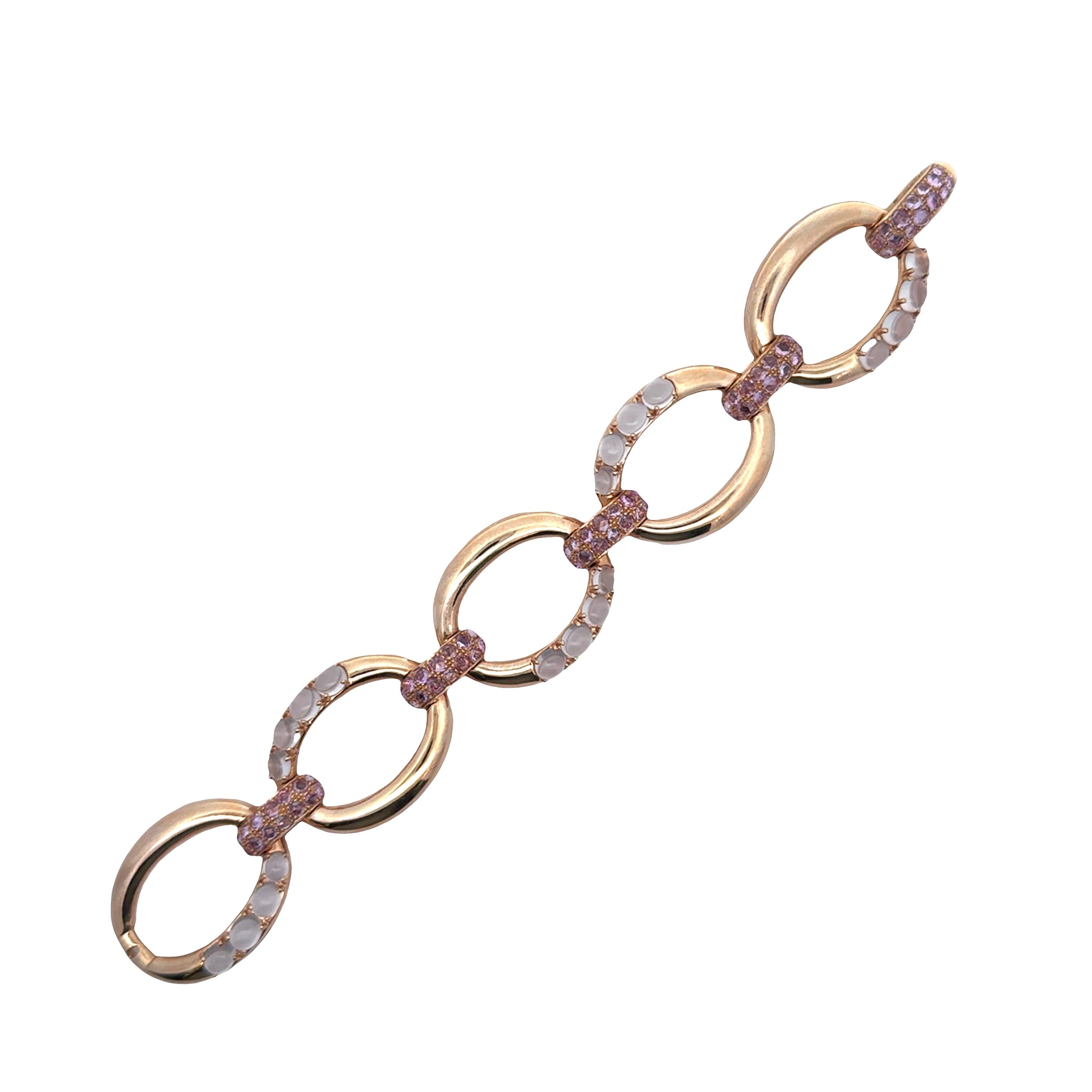 Moonstone Pink Sapphire 18K Rose Gold Chain Bracelet