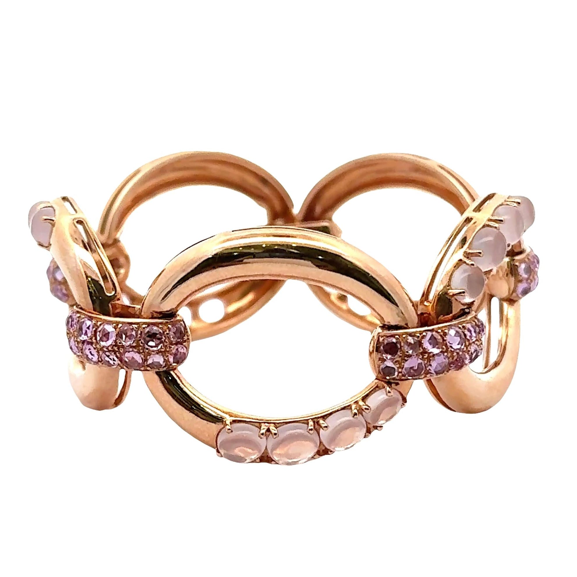 Moonstone Pink Sapphire 18K Rose Gold Chain Bracelet