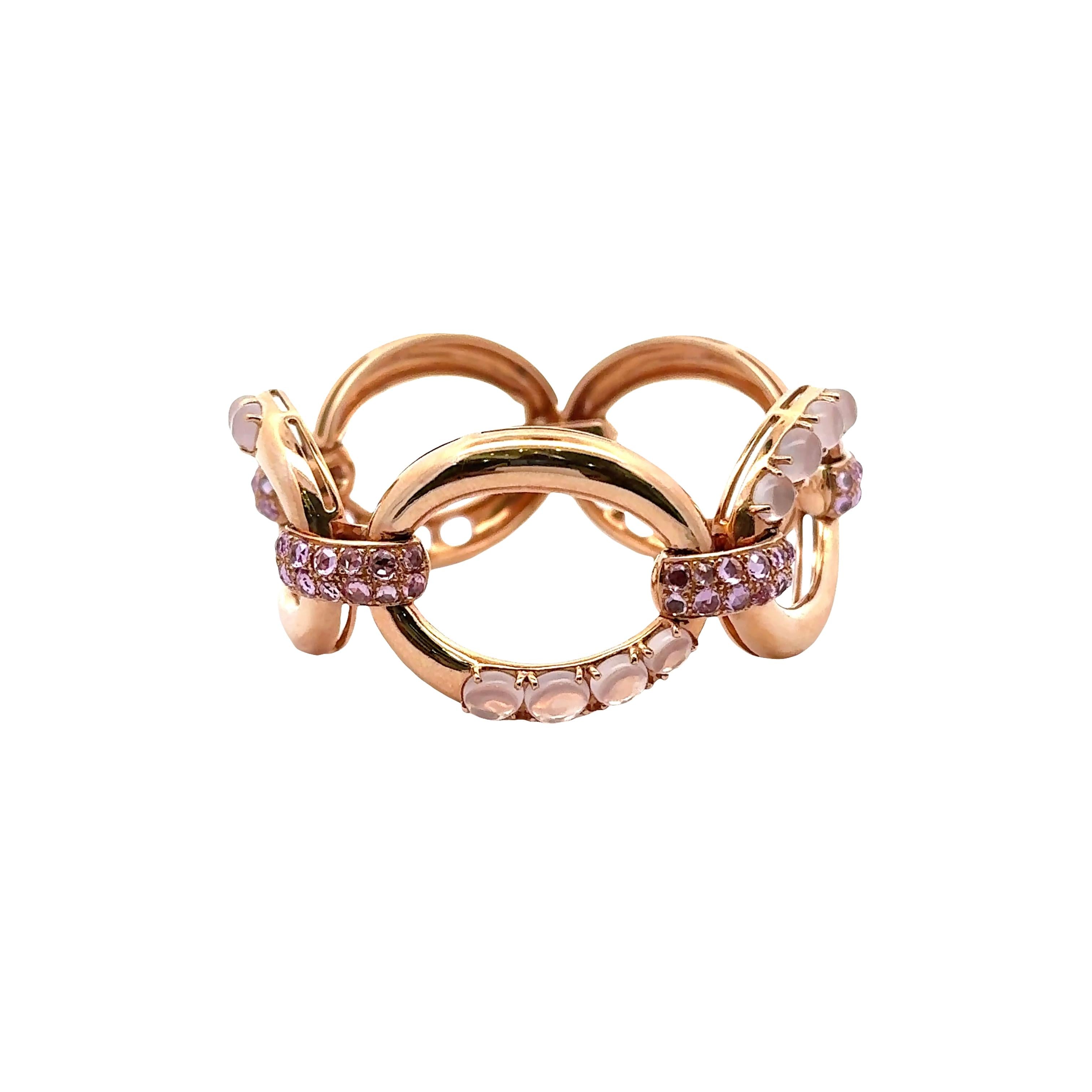 Moonstone Pink Sapphire 18K Rose Gold Chain Bracelet
