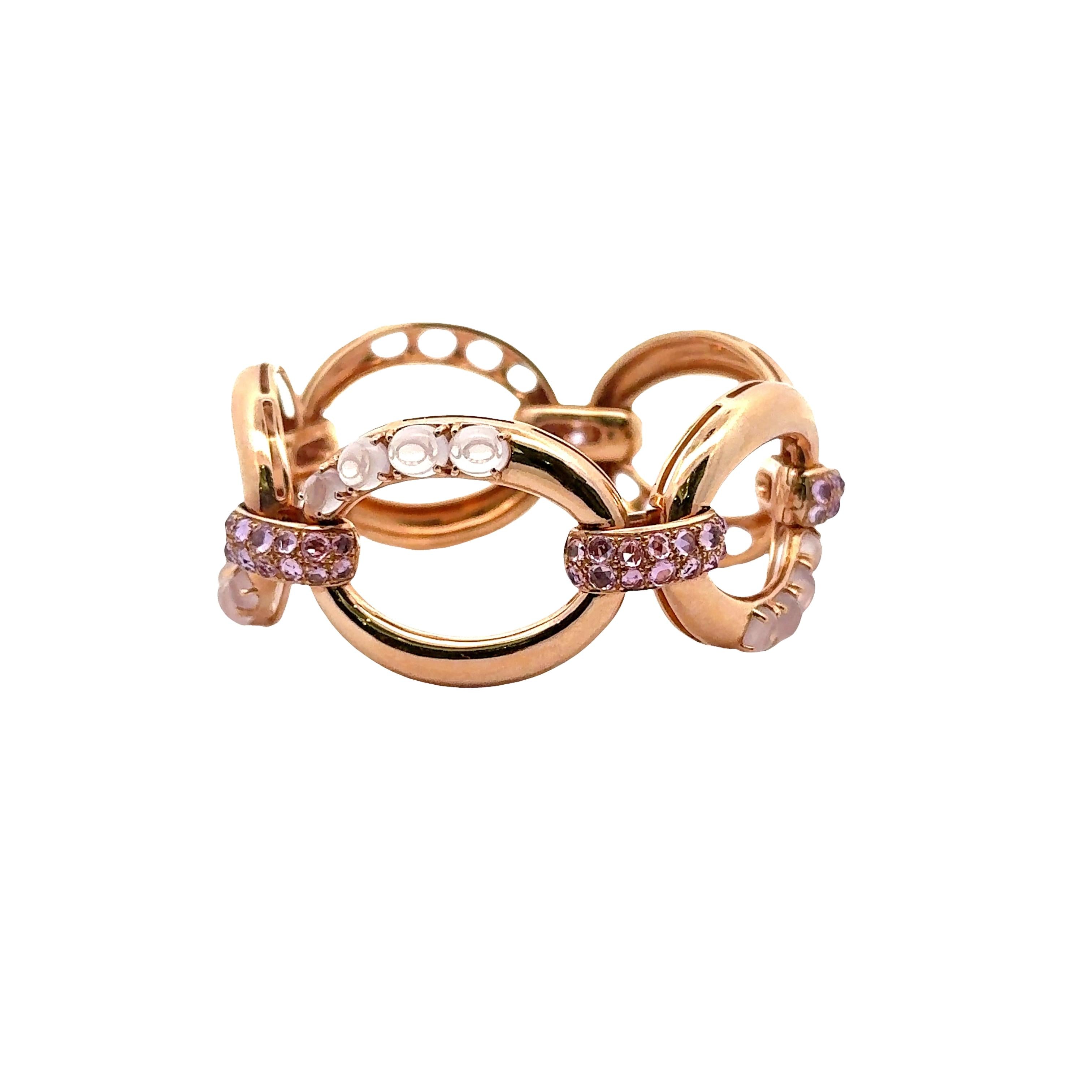 Moonstone Pink Sapphire 18K Rose Gold Chain Bracelet