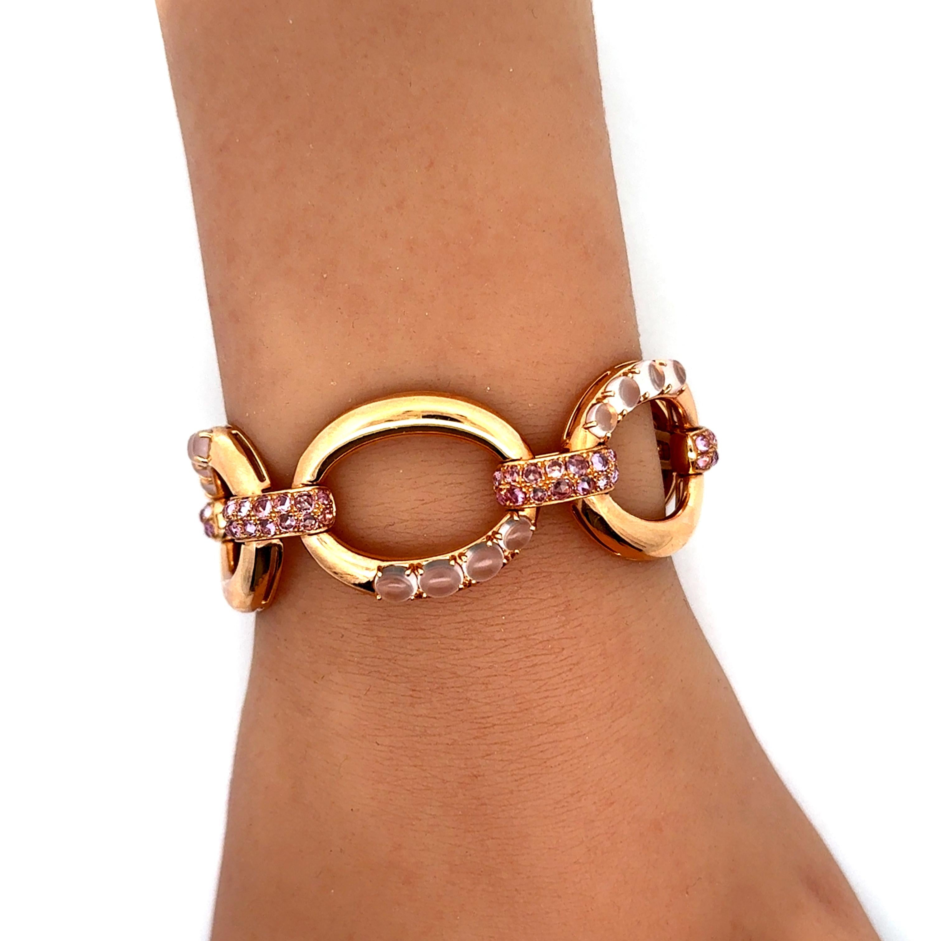Moonstone Pink Sapphire 18K Rose Gold Chain Bracelet