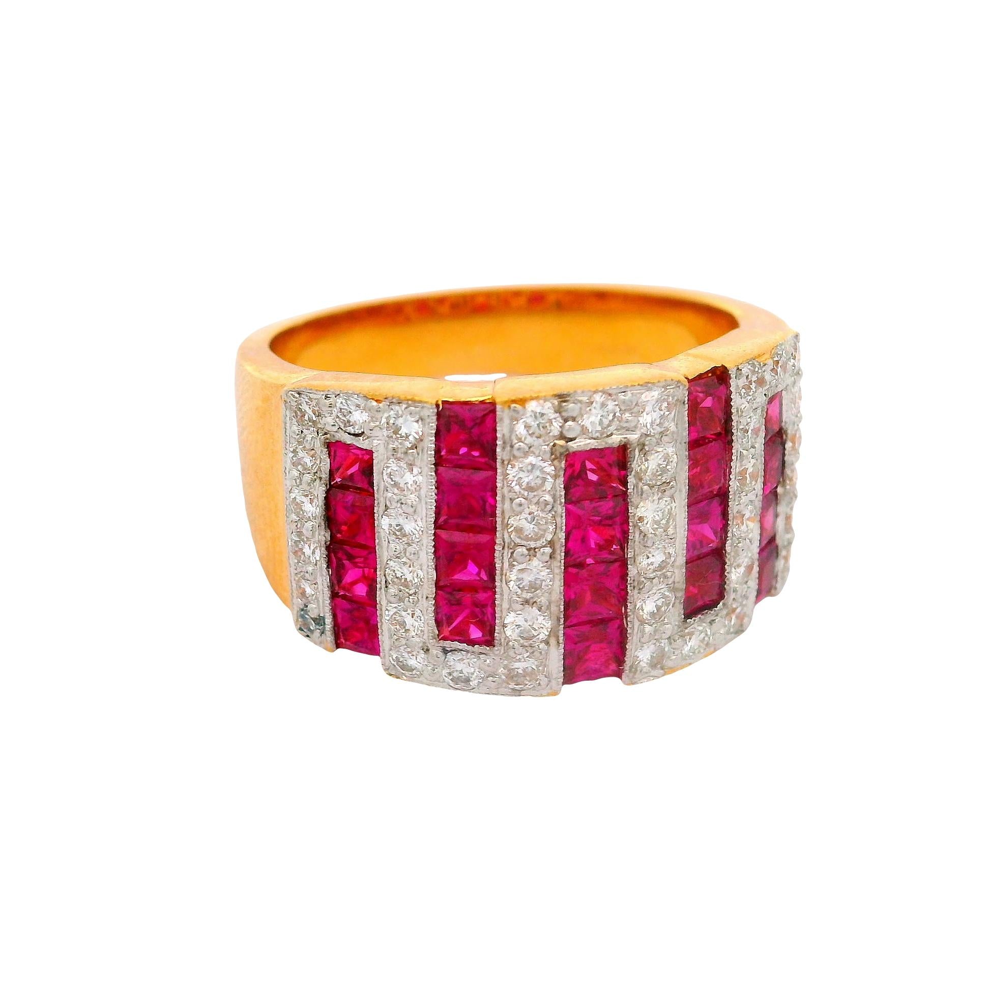 Ruby Diamond 18K Yellow Gold Zigzag Band