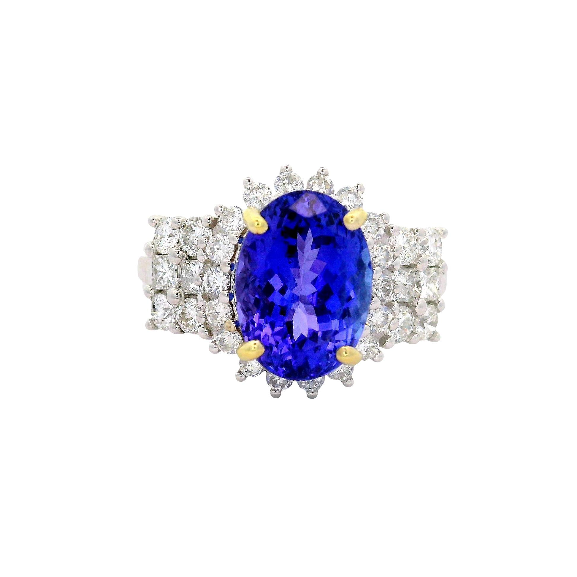 3.90 Carat Tanzanite Diamond 14K White Gold Halo Ring