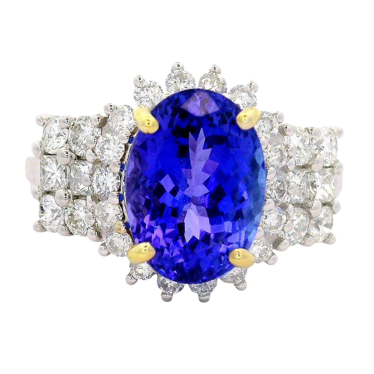 3.90 Carat Tanzanite Diamond 14K White Gold Halo Ring