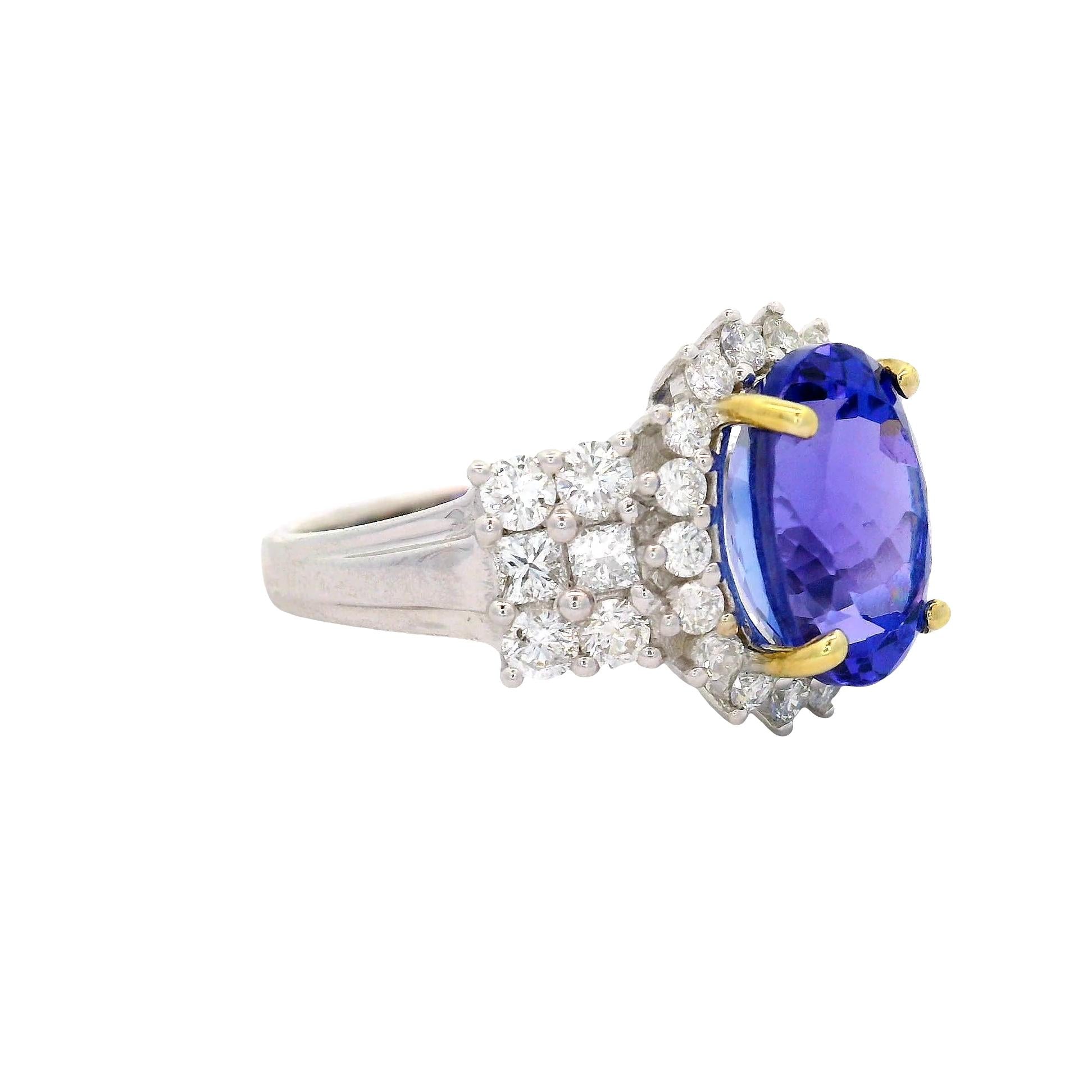3.90 Carat Tanzanite Diamond 14K White Gold Halo Ring