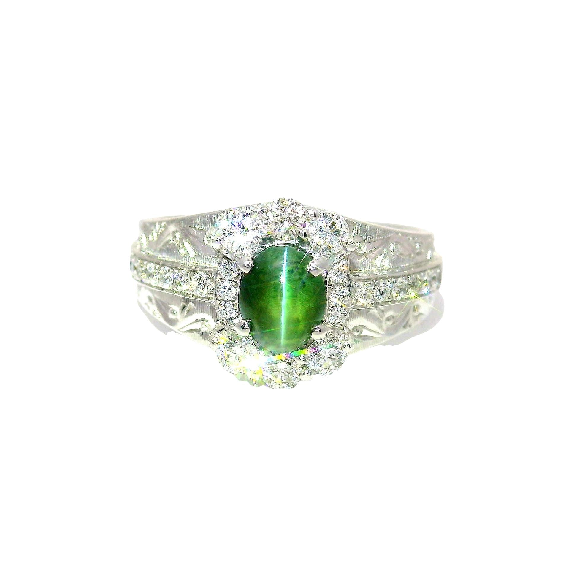 Cats-Eye Alexandrite Diamond 18K White Gold Ring