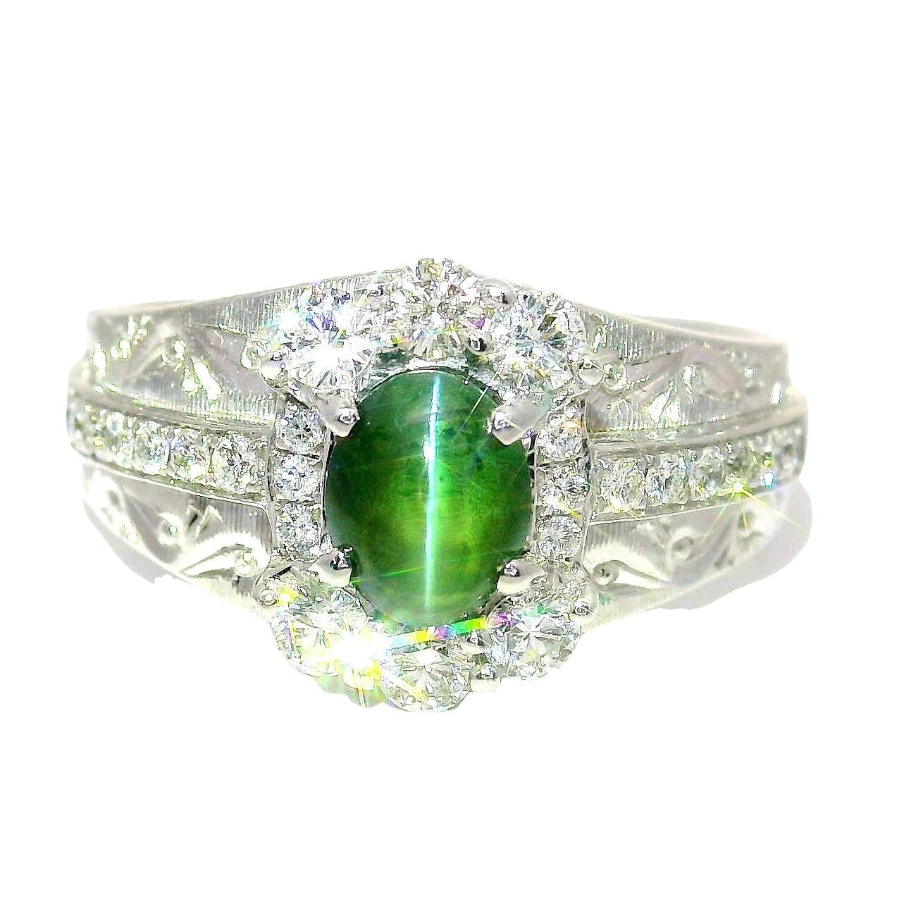 Cats-Eye Alexandrite Diamond 18K White Gold Ring
