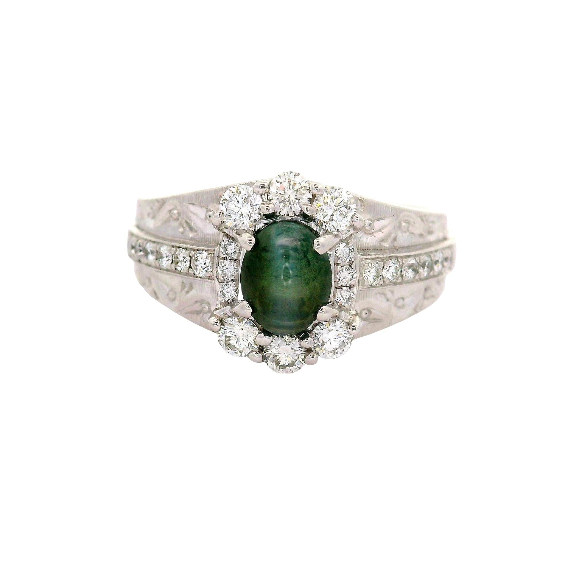 Cats-Eye Alexandrite Diamond 18K White Gold Ring