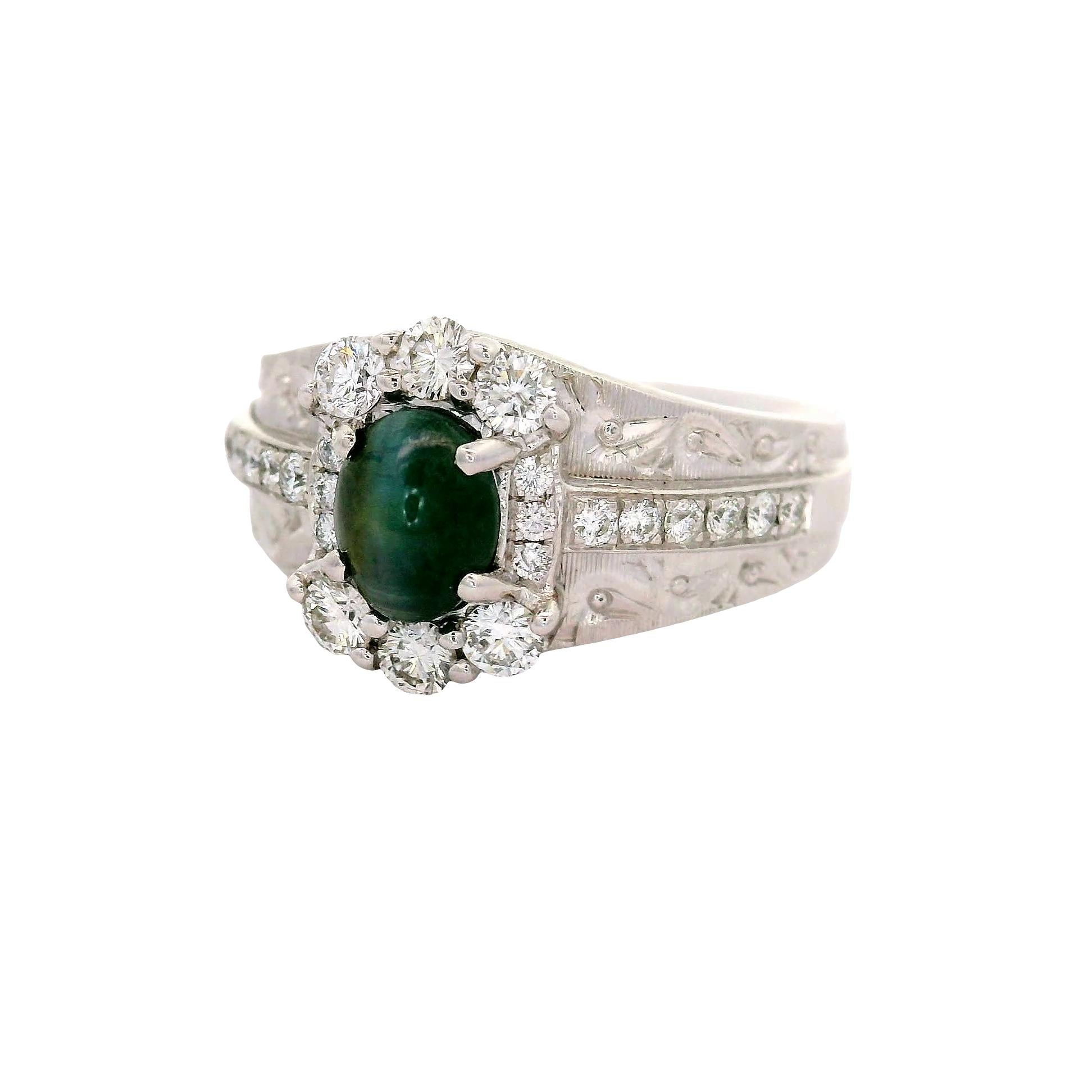 Cats-Eye Alexandrite Diamond 18K White Gold Ring