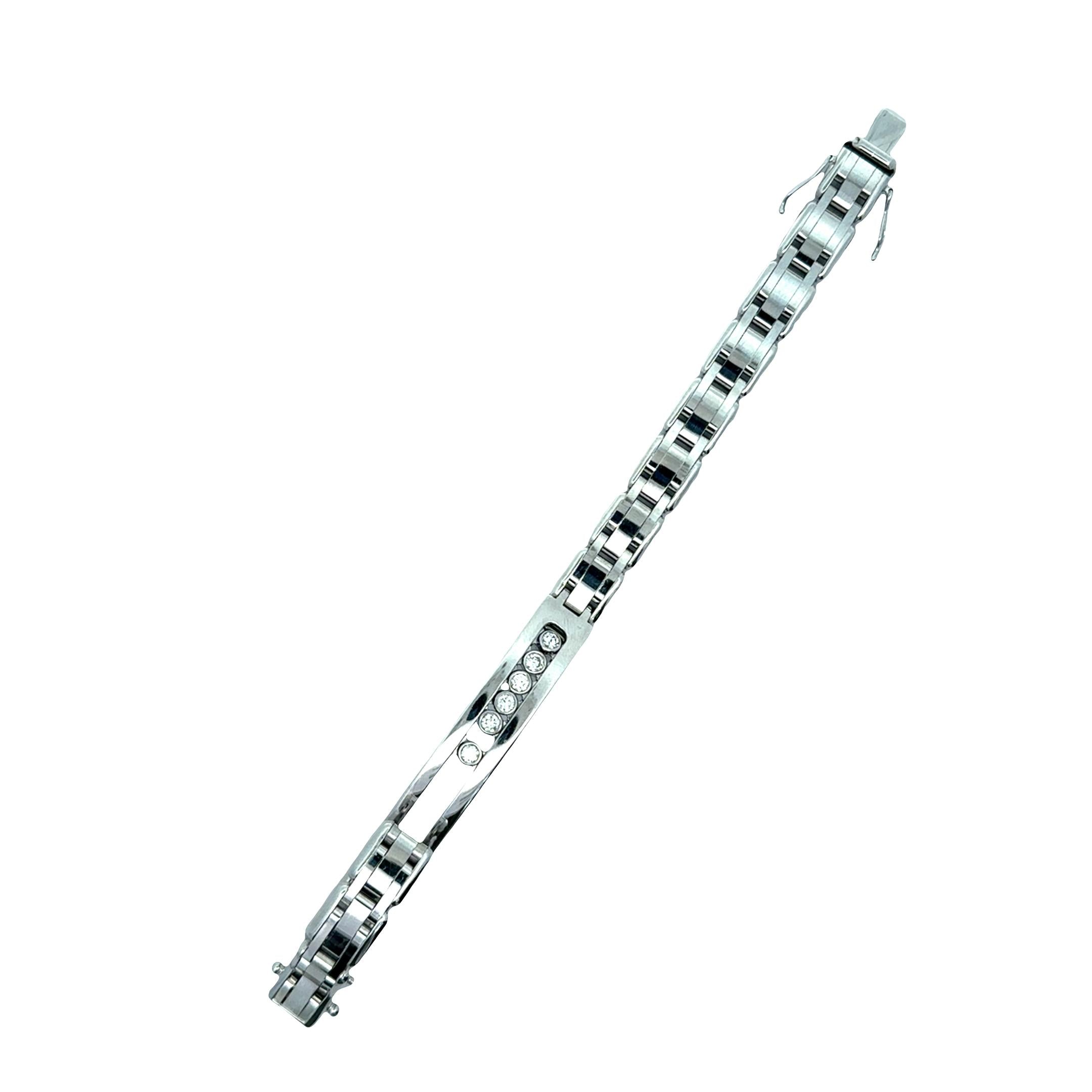 14K White Gold Diamond Slide-Bezel Link Italian Men's Bracelet
