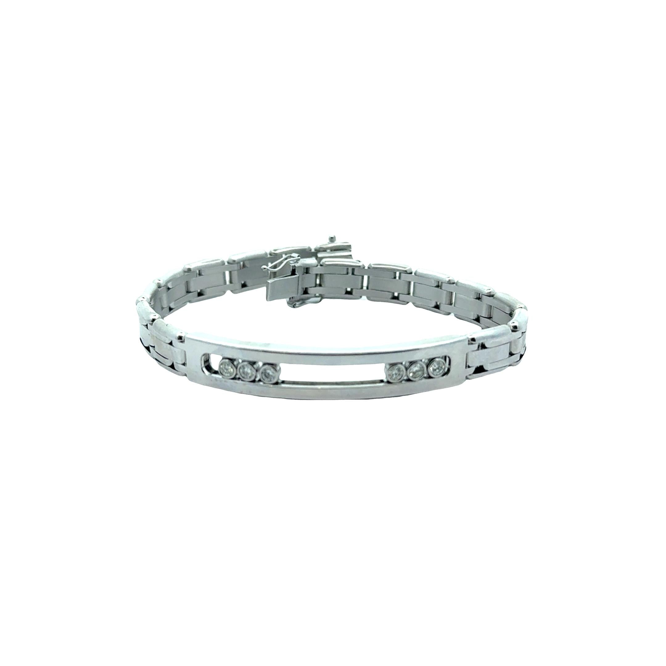 14K White Gold Diamond Slide-Bezel Link Italian Men's Bracelet