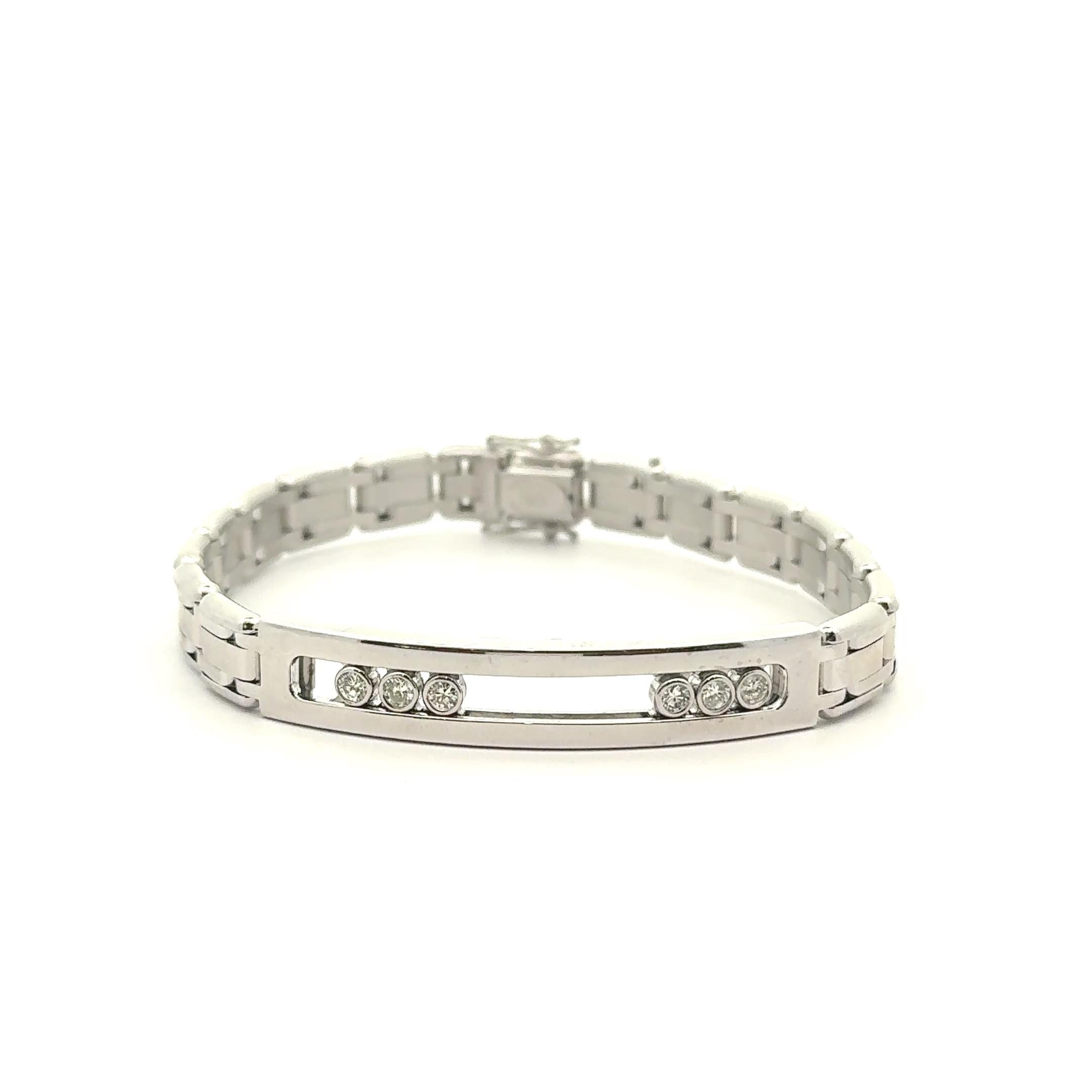 14K White Gold Diamond Slide-Bezel Link Italian Men's Bracelet