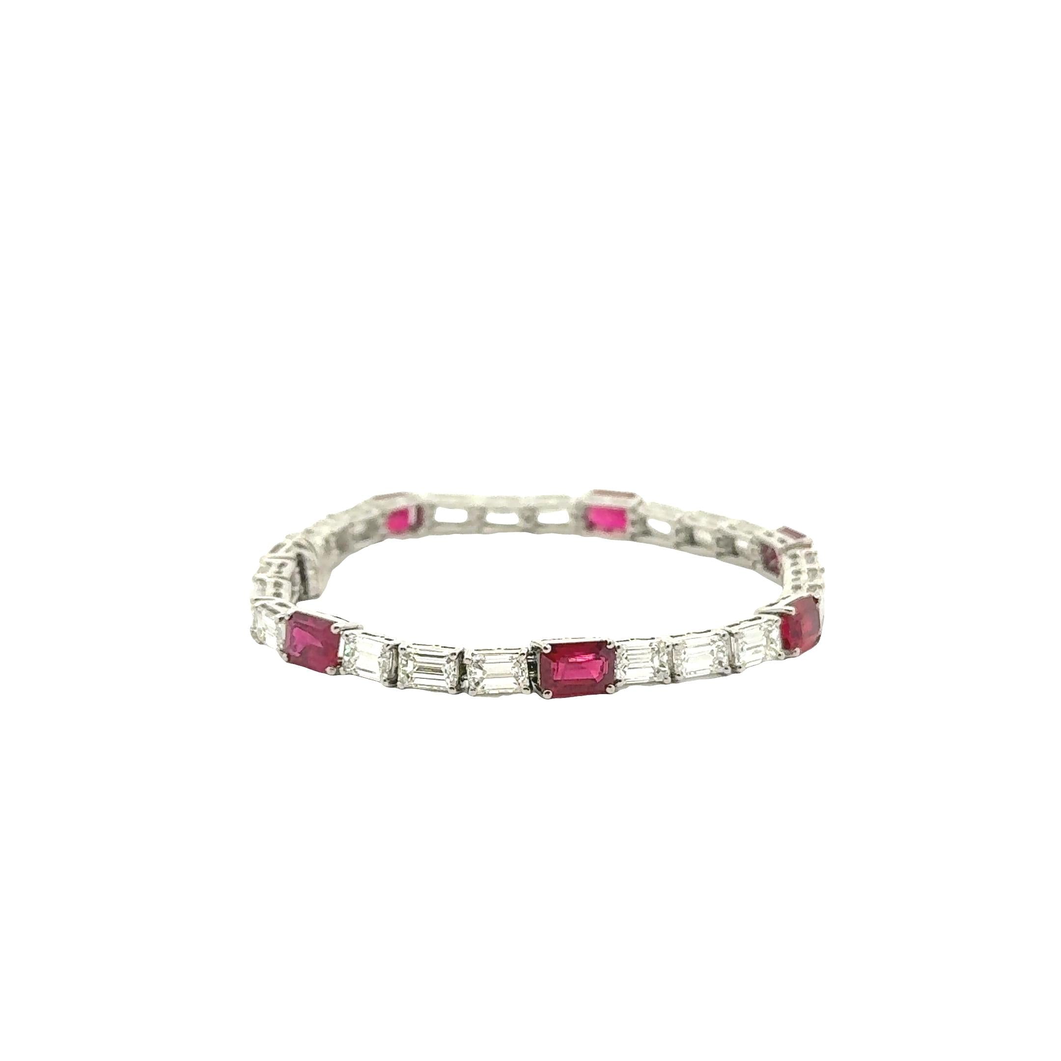 Hammerman Bros Burmese Ruby Diamond 18K Gold-Platinum Tennis Bracelet, AGL Cert