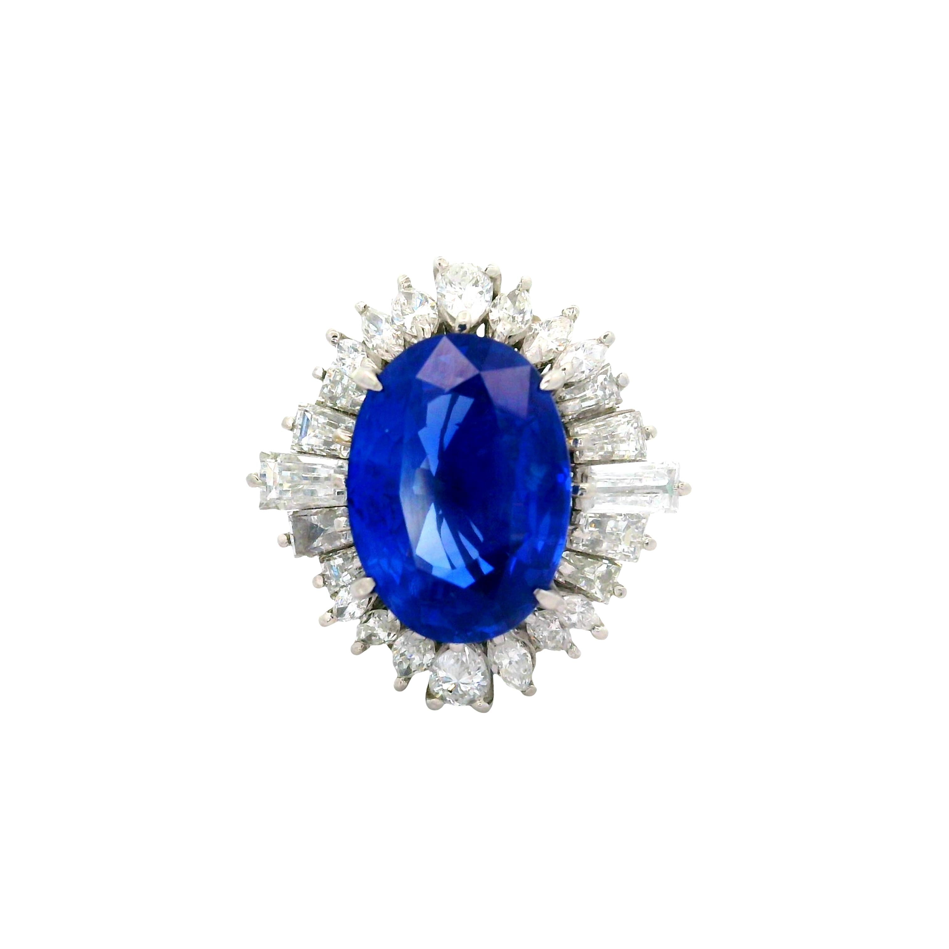 5.56 Carat Ceylon Sapphire Diamond Platinum Ring, GRS Certified No-Heat