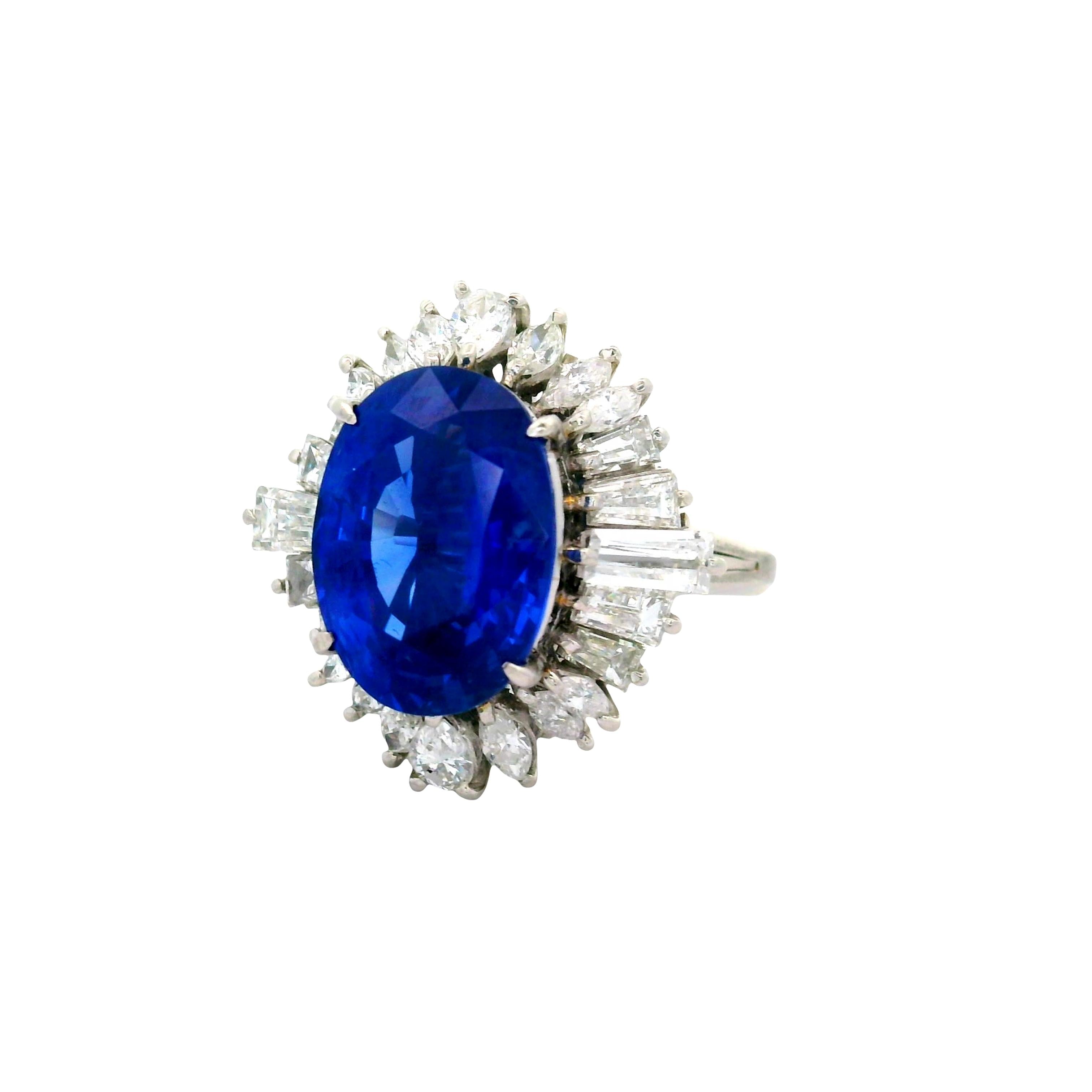 5.56 Carat Ceylon Sapphire Diamond Platinum Ring, GRS Certified No-Heat