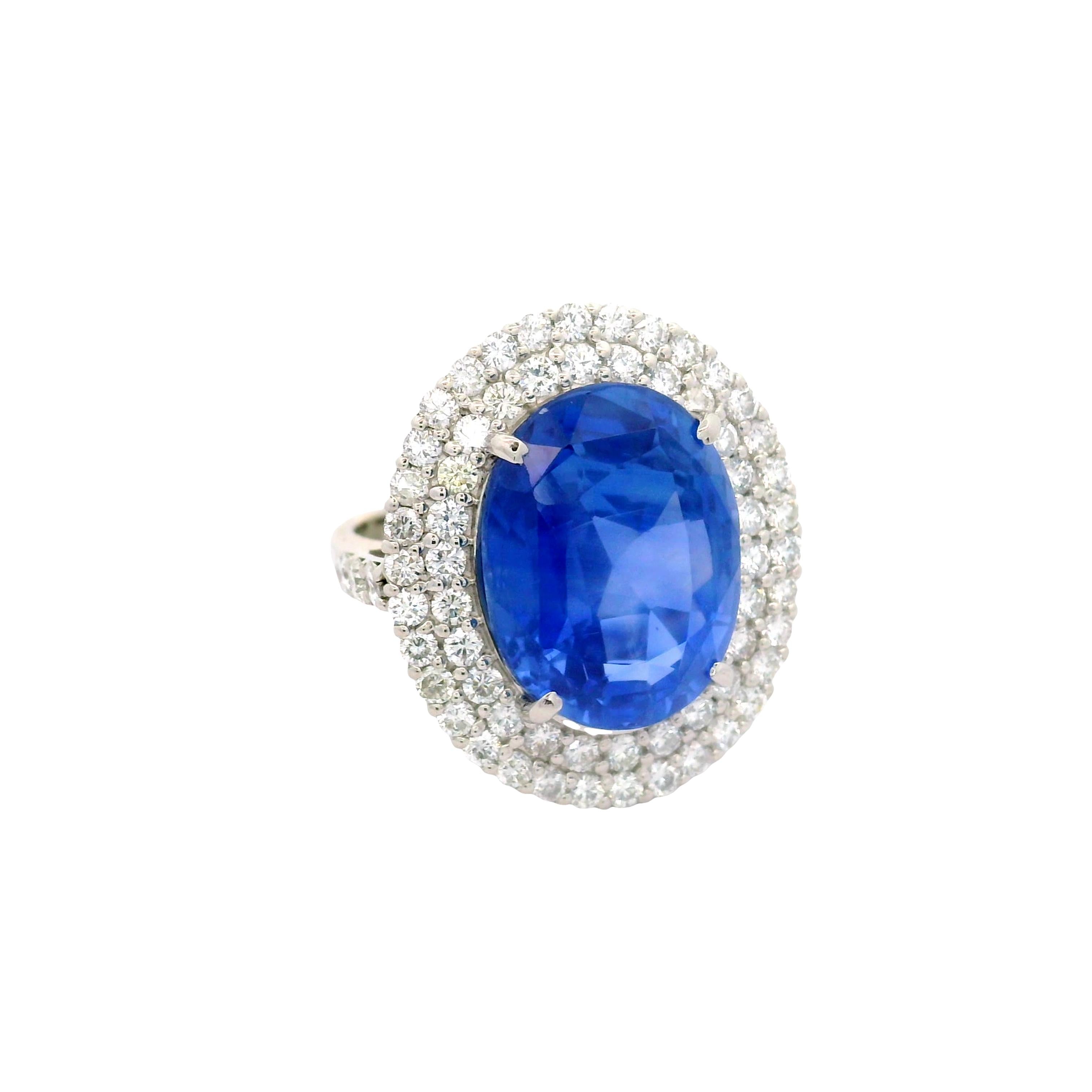 14.89 Carat Ceylon Sapphire Diamond Platinum Ring, GIA Certified No-Heat
