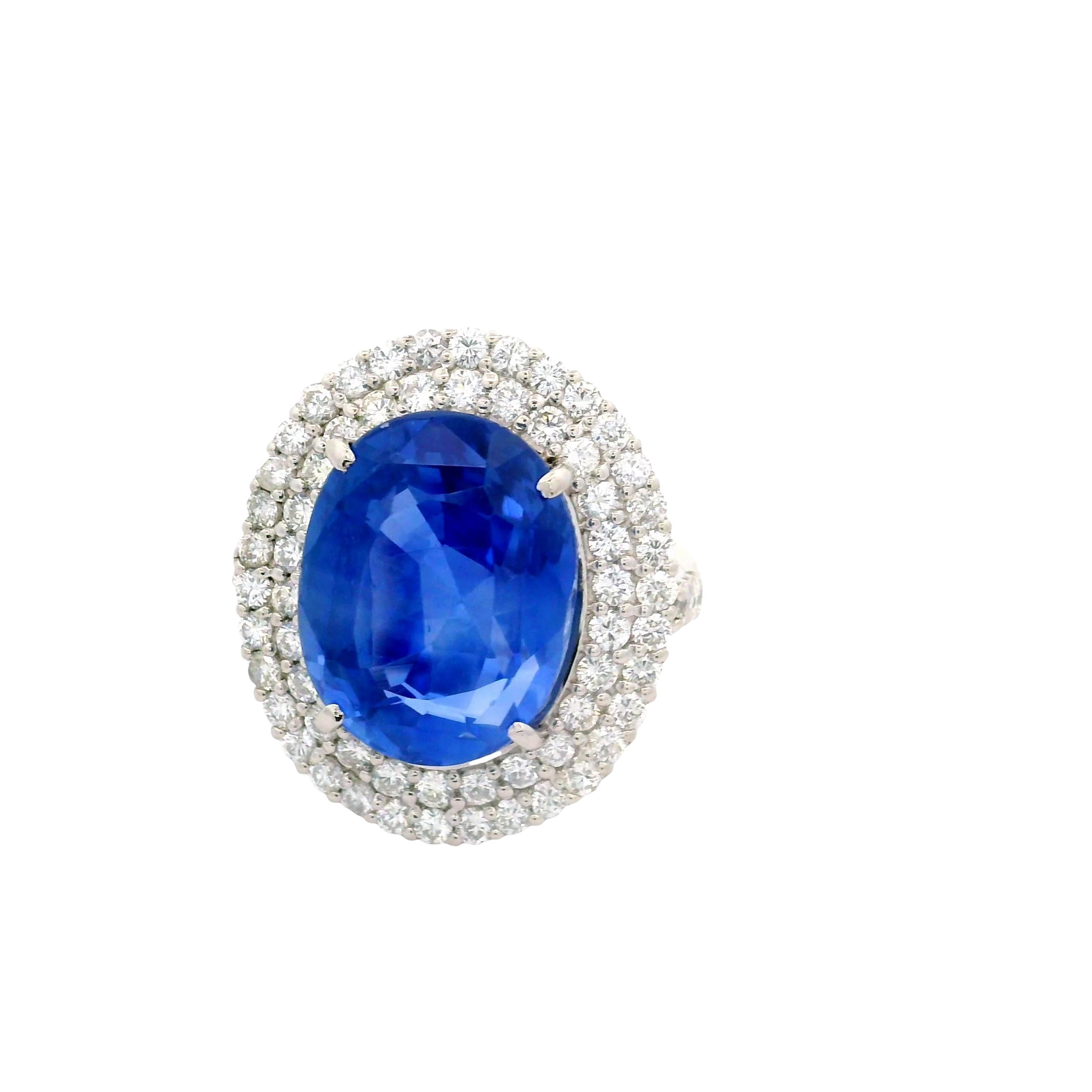 14.89 Carat Ceylon Sapphire Diamond Platinum Ring, GIA Certified No-Heat