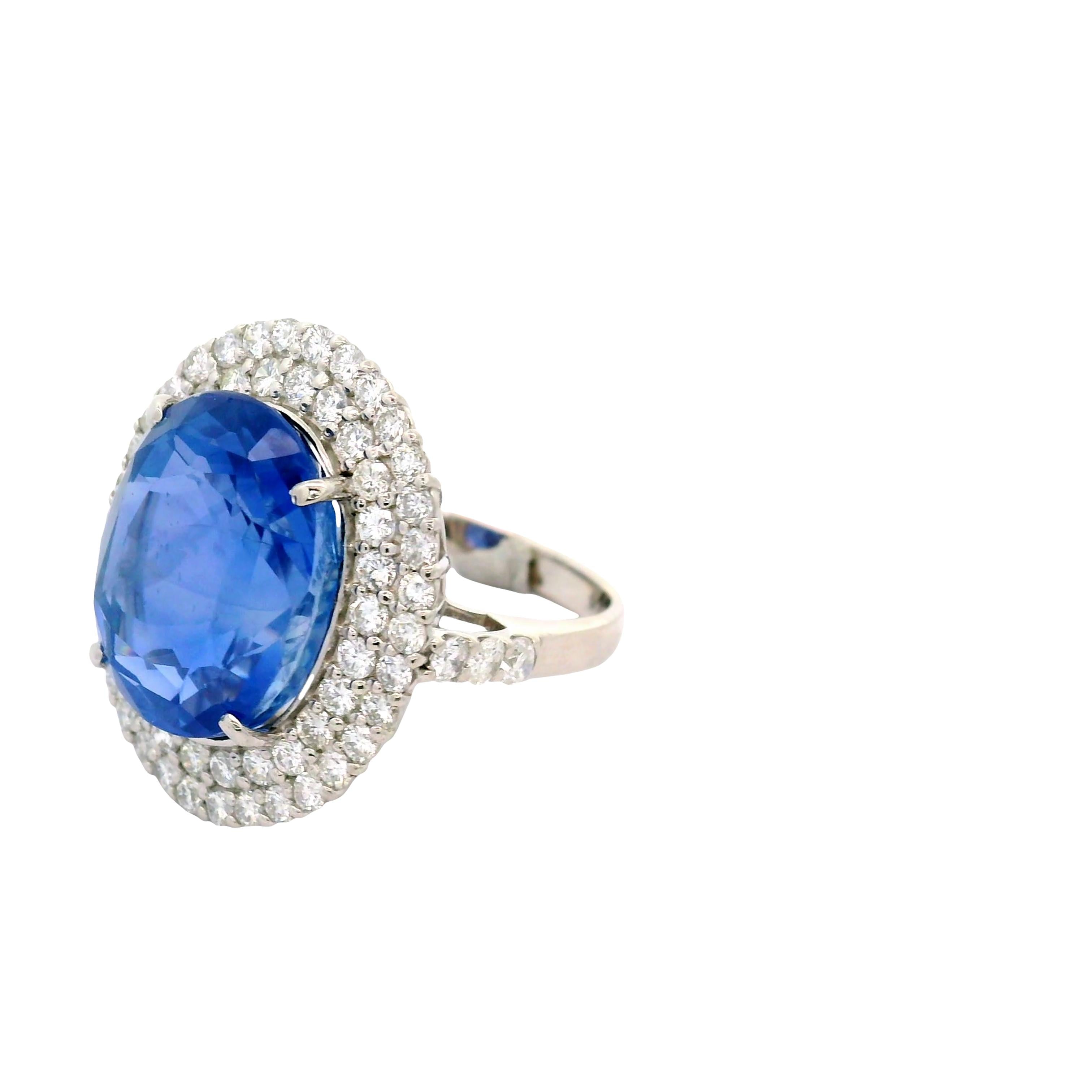 14.89 Carat Ceylon Sapphire Diamond Platinum Ring, GIA Certified No-Heat