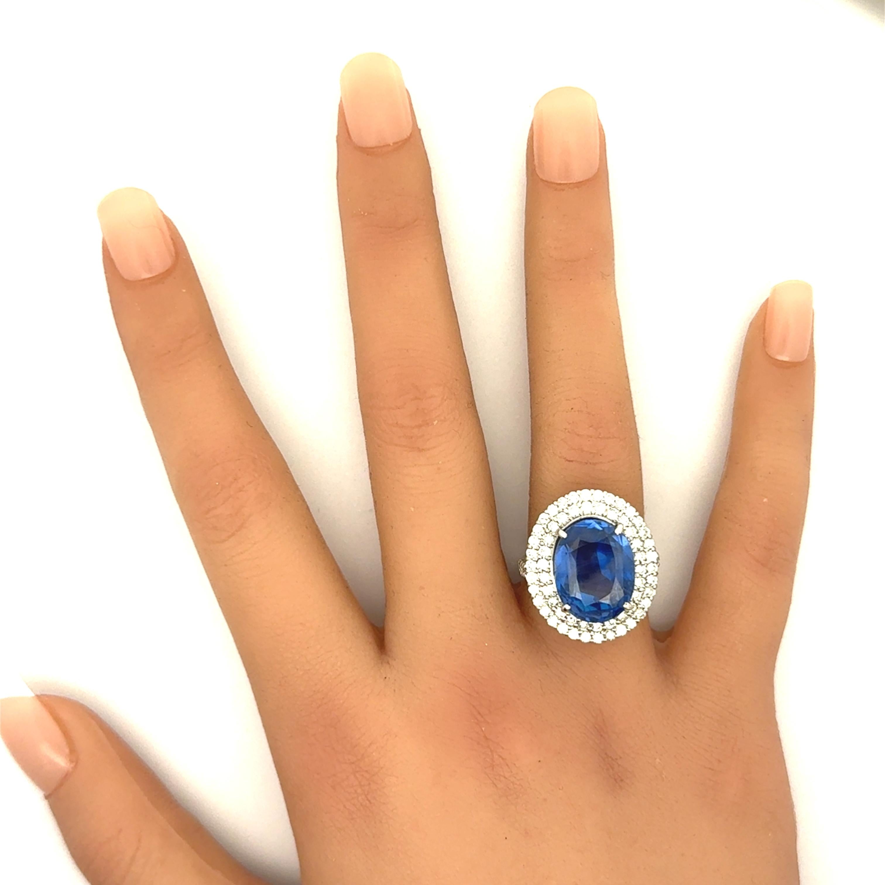 14.89 Carat Ceylon Sapphire Diamond Platinum Ring, GIA Certified No-Heat