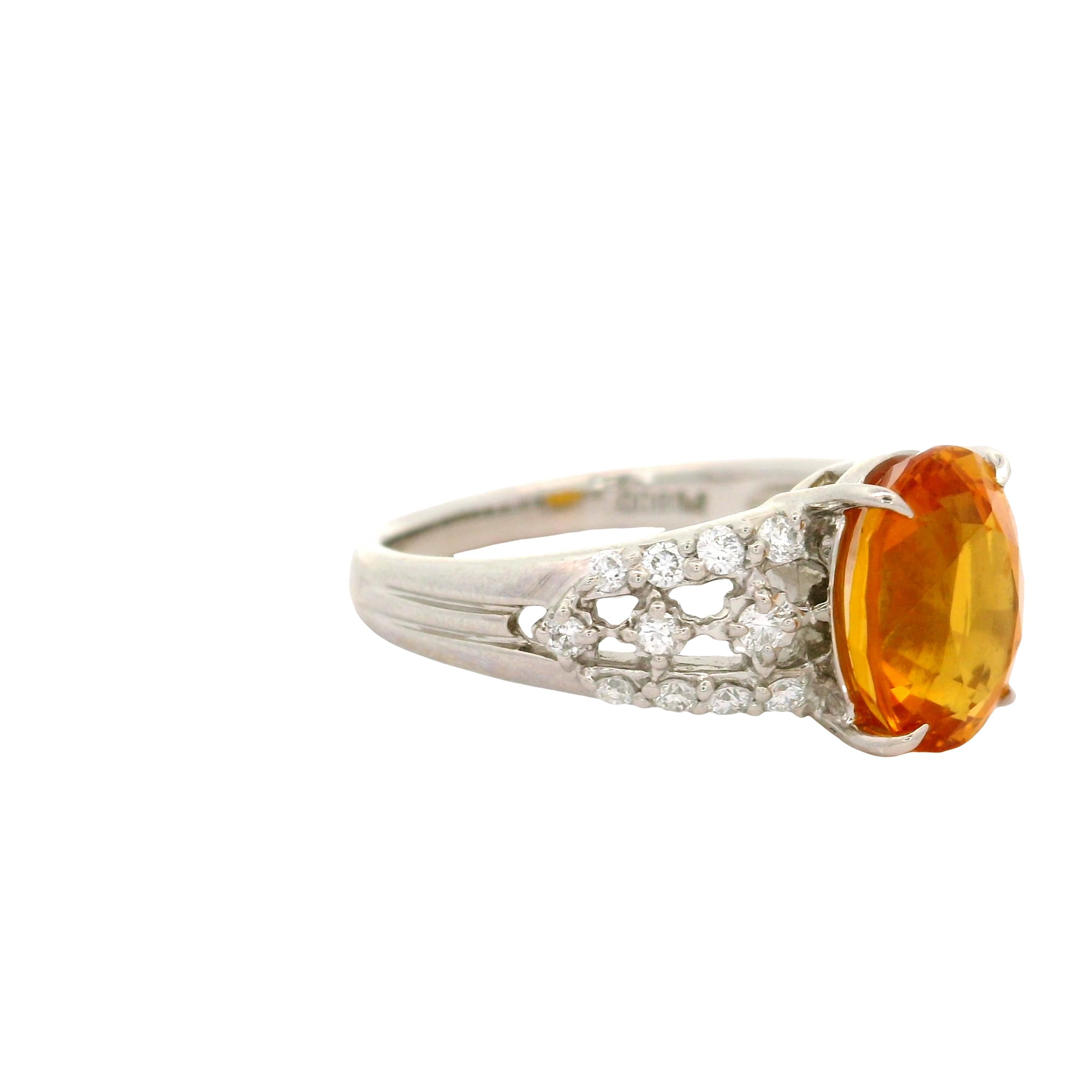 3.67 Carat Orange Sapphire Diamond Platinum Ring