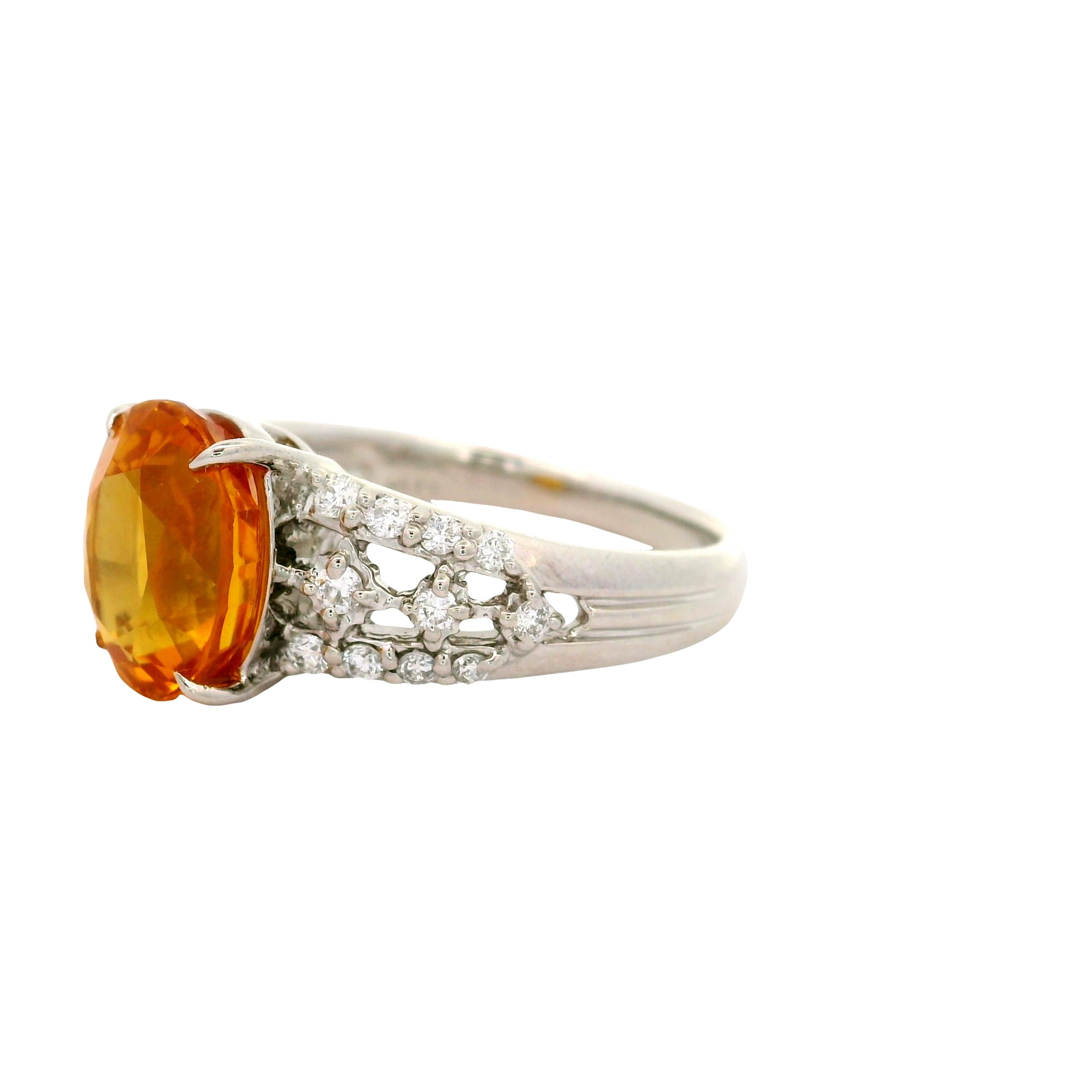 3.67 Carat Orange Sapphire Diamond Platinum Ring