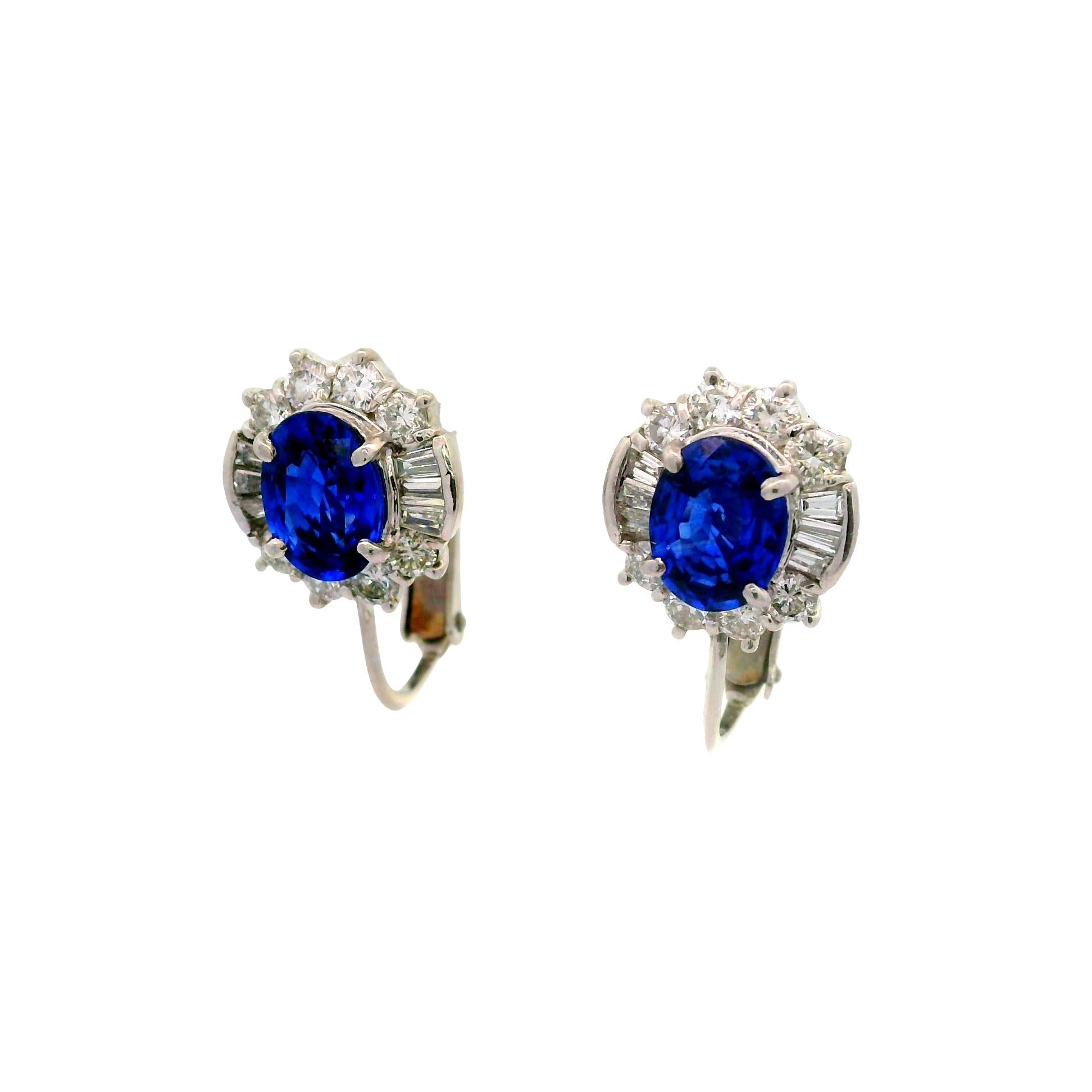 Blue Sapphire Diamond 14K White Gold & Platinum Clip Earrings
