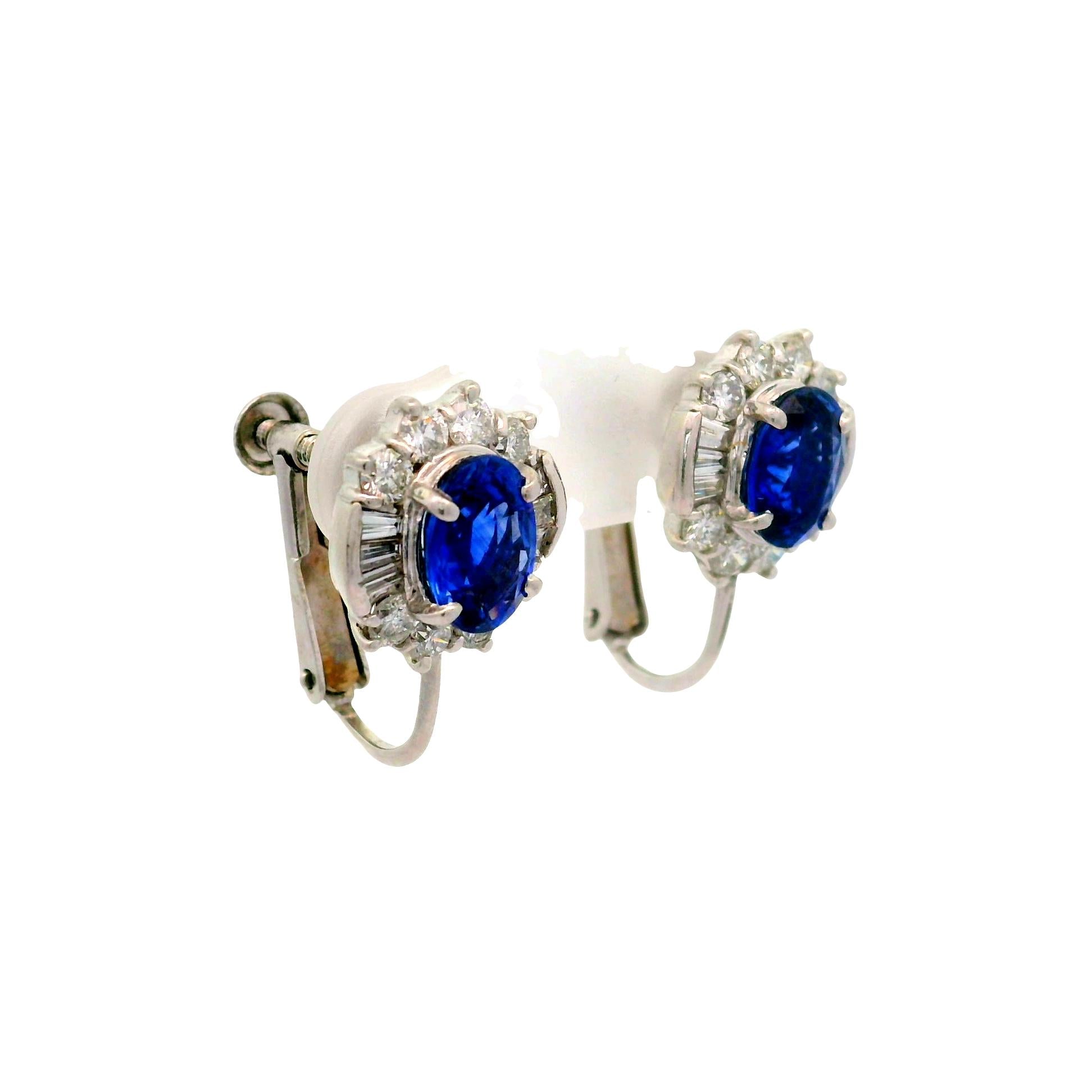Blue Sapphire Diamond 14K White Gold & Platinum Clip Earrings