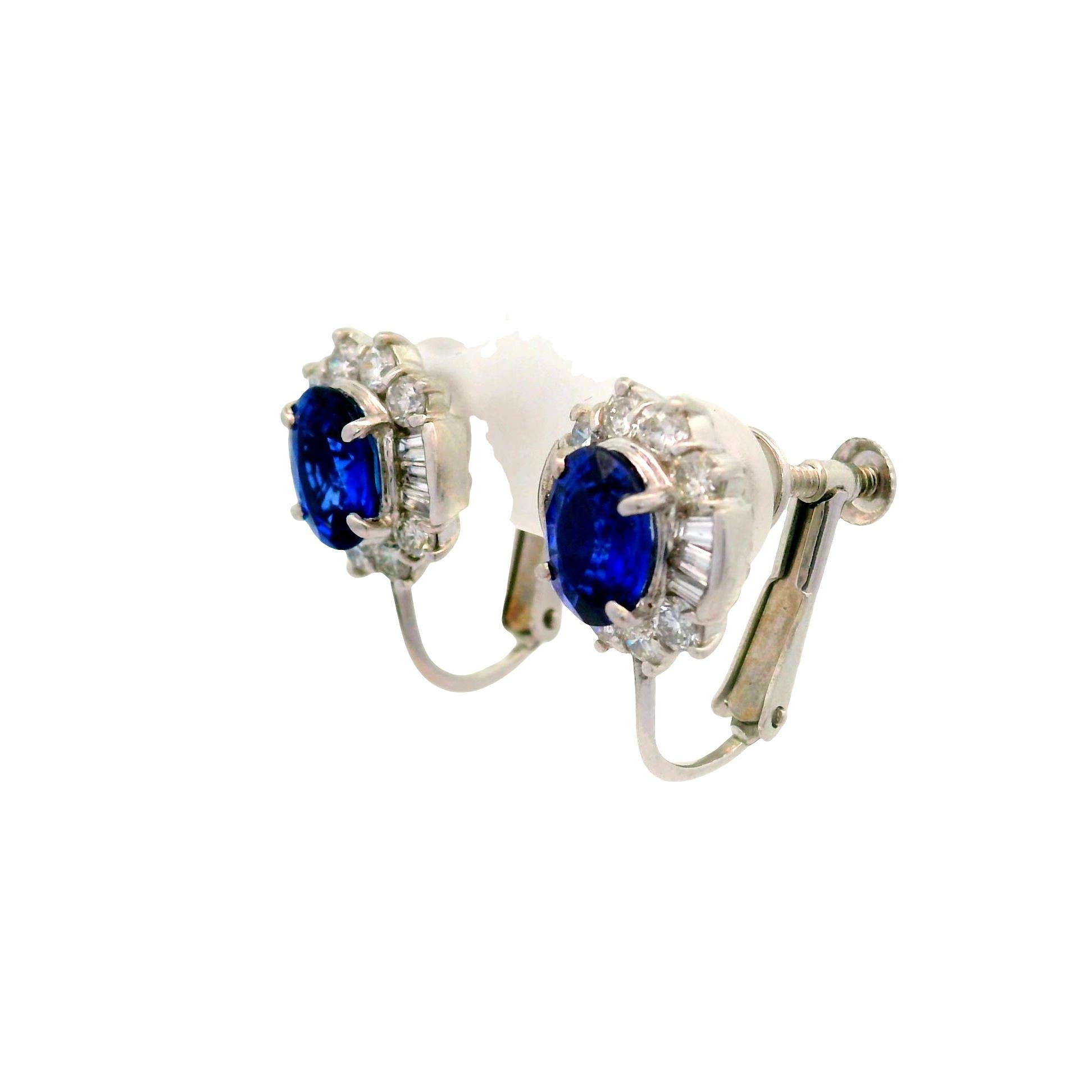 Blue Sapphire Diamond 14K White Gold & Platinum Clip Earrings