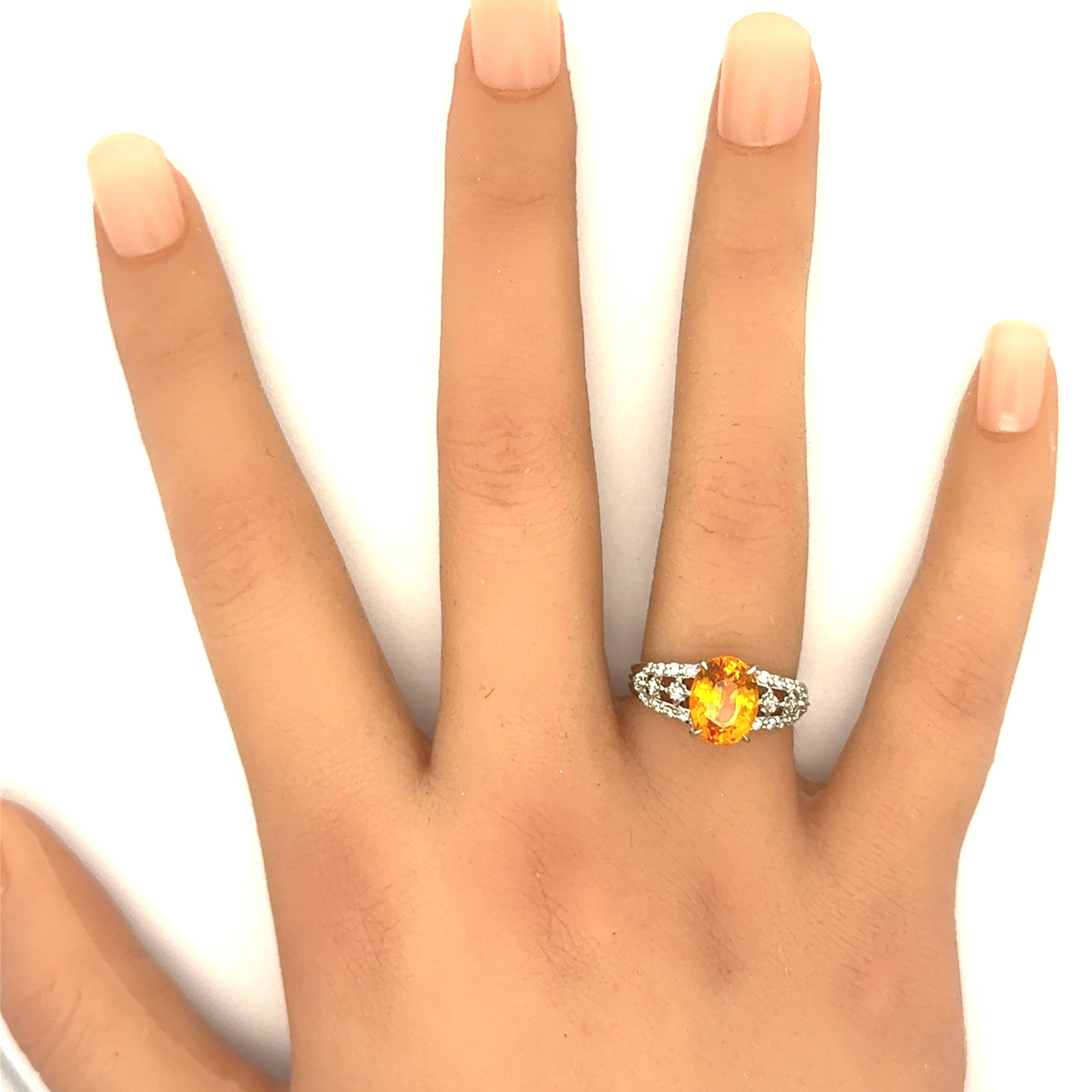 3.67 Carat Orange Sapphire Diamond Platinum Ring