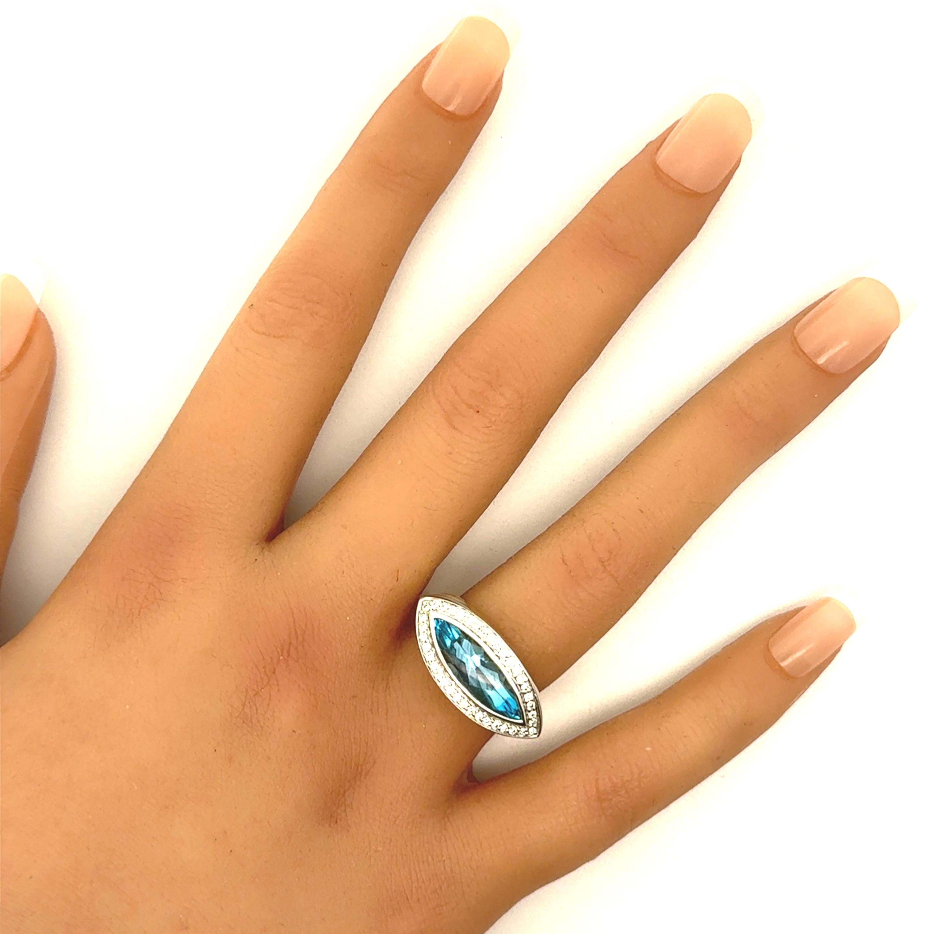 4.50 Carat Blue Topaz Diamond 18K Two-Tone Gold Halo Ring