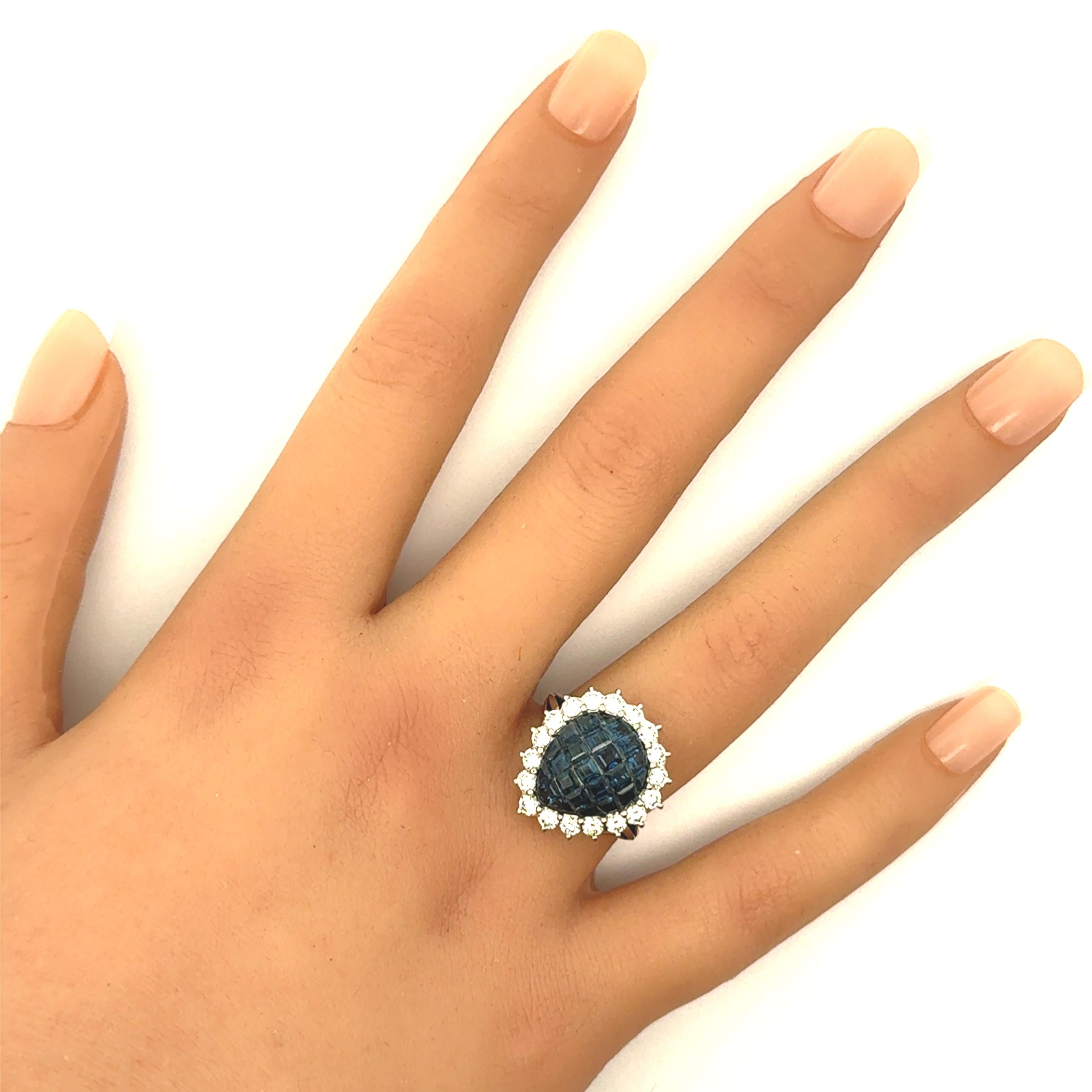 Invisible-Set Sapphire Diamond Platinum Halo Ring