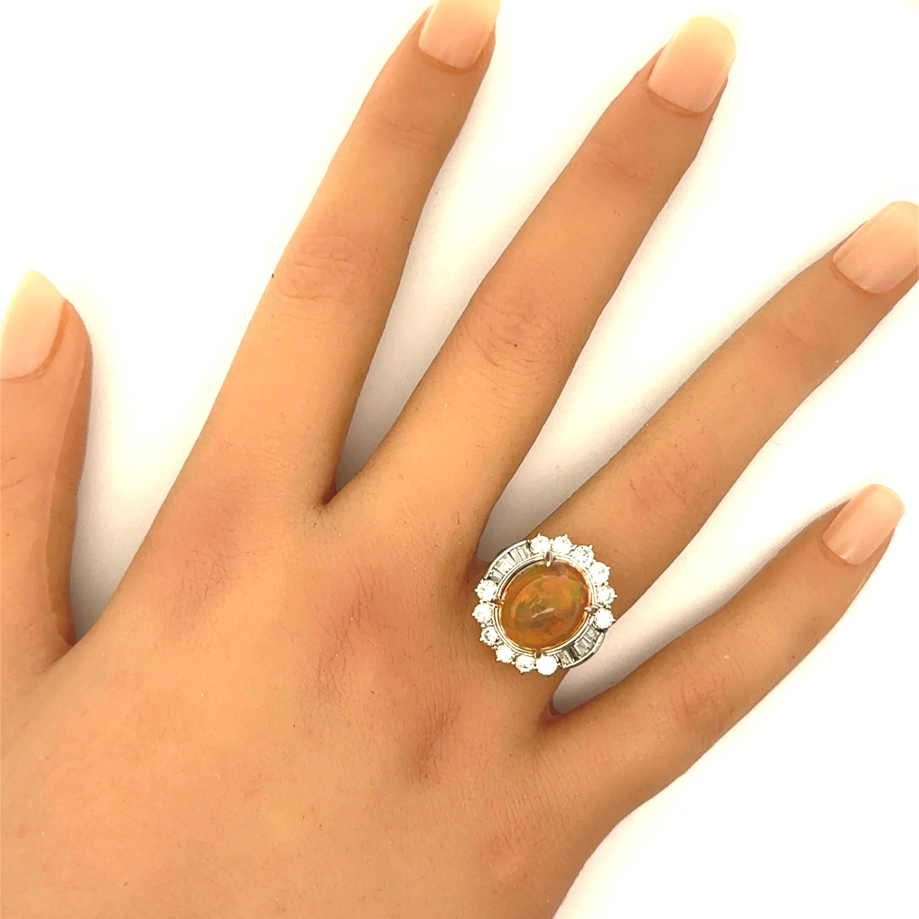 8.26 Carat Fire Opal Diamond Platinum Ring