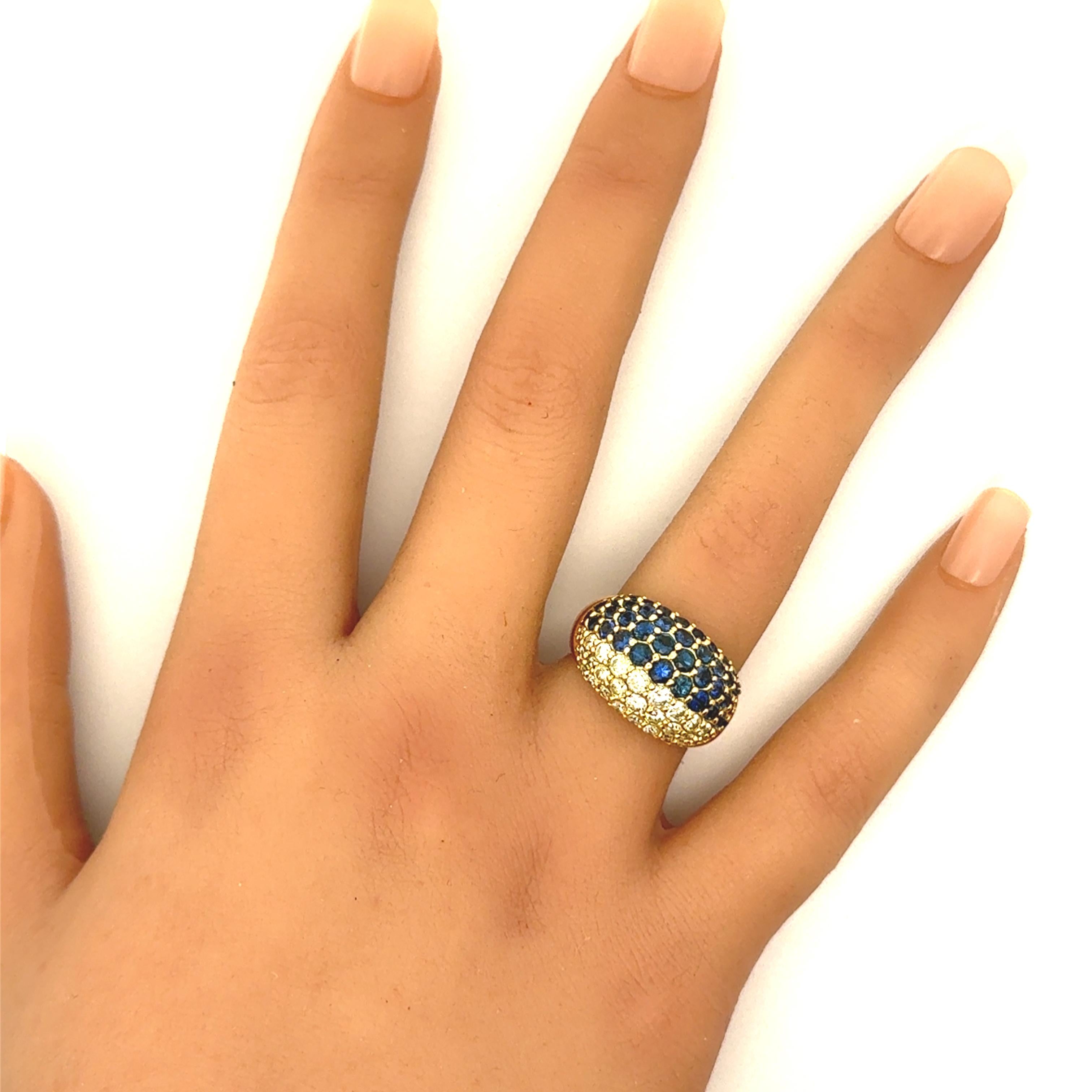 Sapphire Diamond 18K Yellow Gold Pave Ring