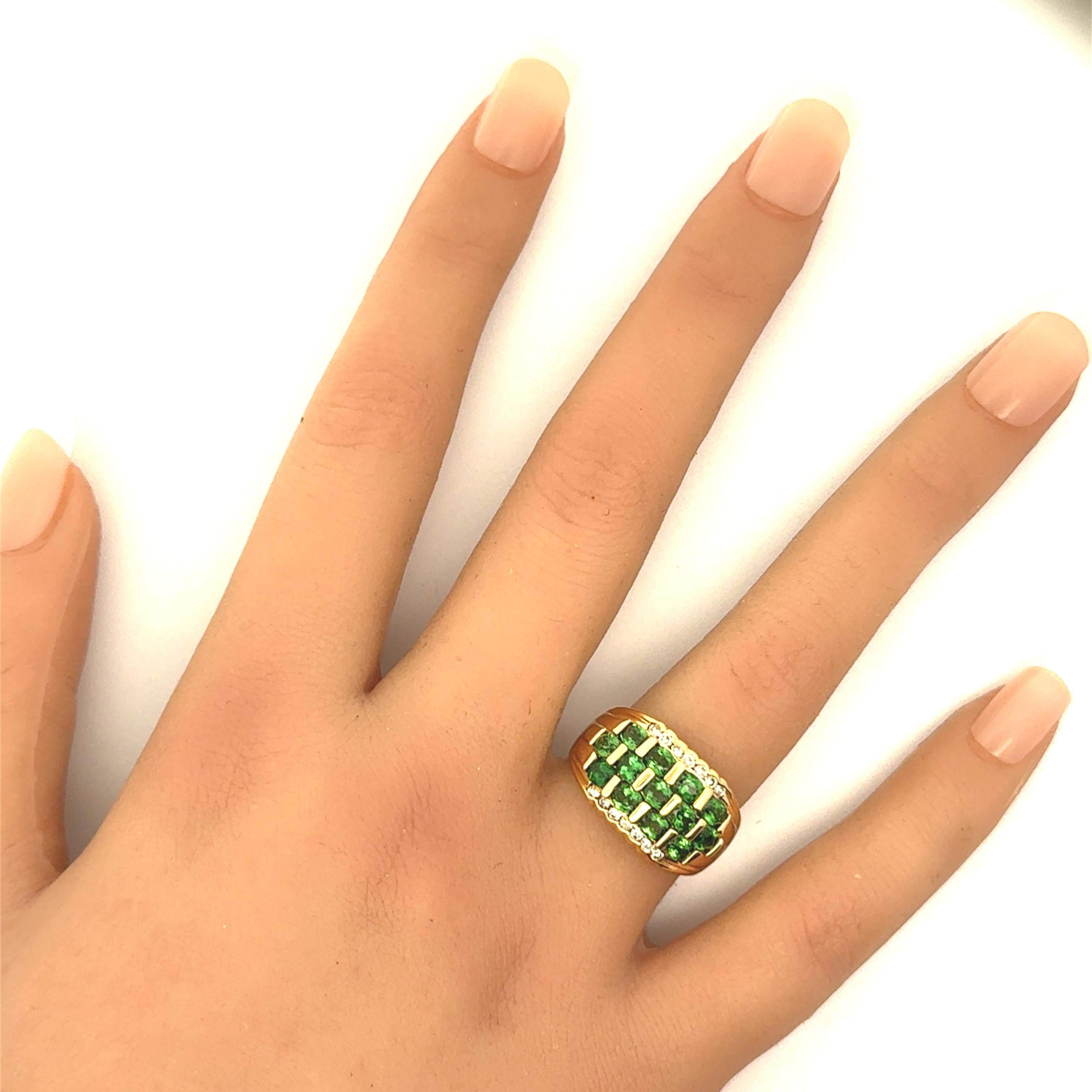 Tsavorite Garnet Diamond 18K Yellow Gold Ring