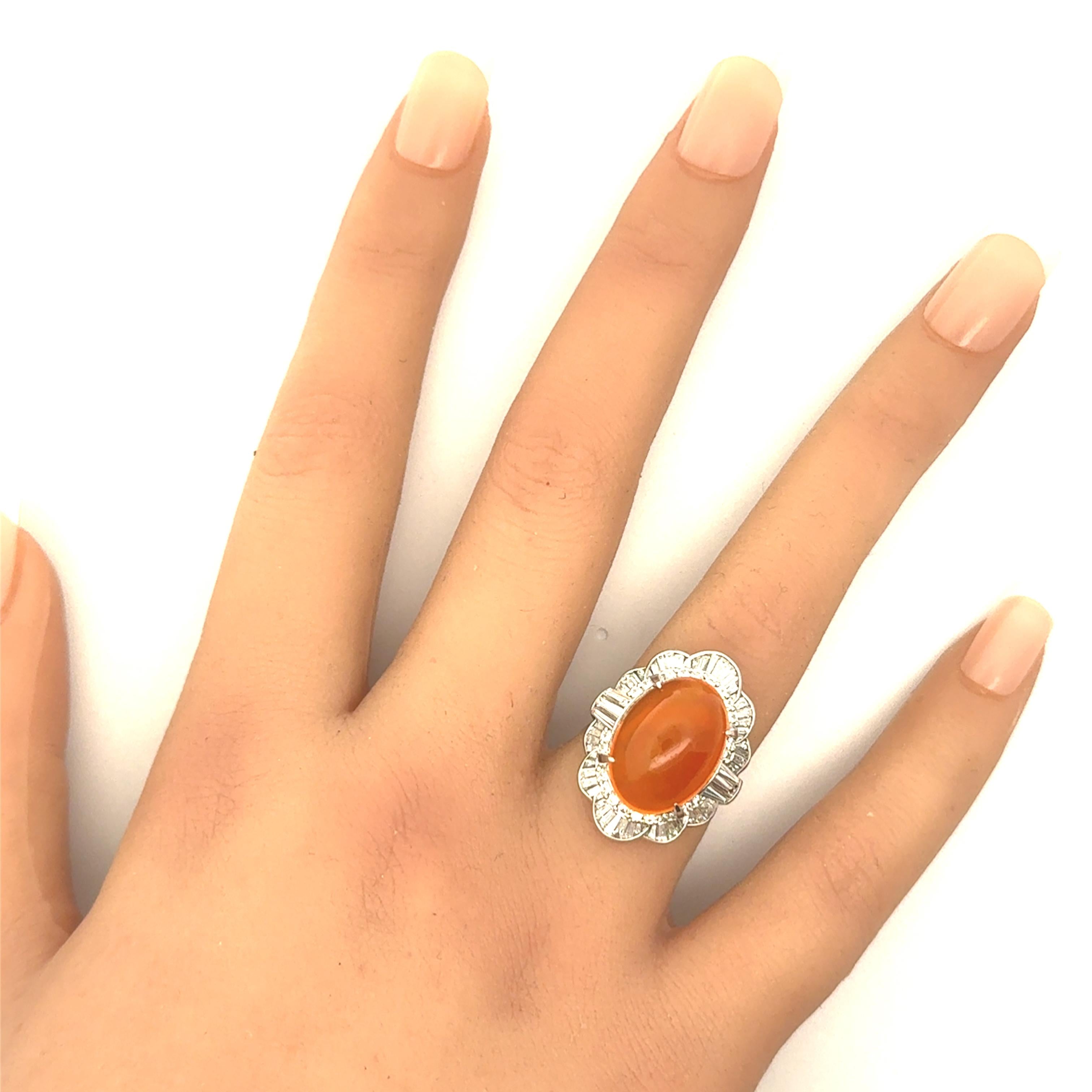 9.52 Carat Mexican Fire Opal Diamond Platinum Ring