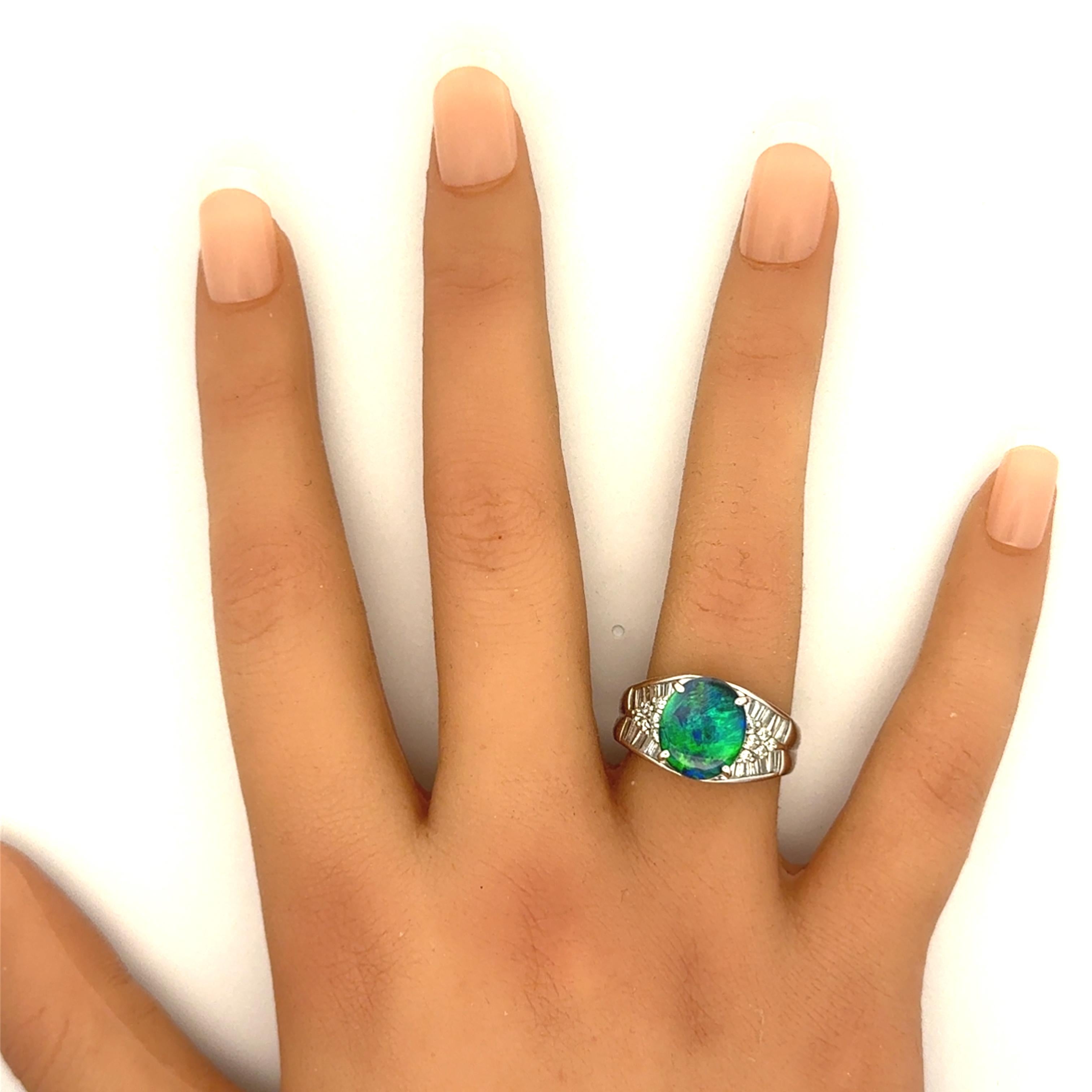 2.57 Carat Australian Black Opal Diamond Platinum Ring